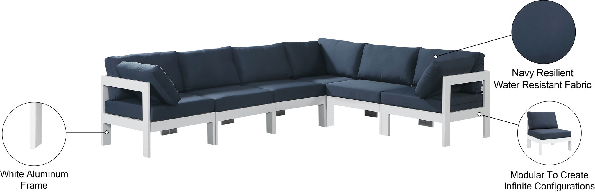 Nizuc - Outdoor Patio 6 Piece Modular Sectional With White Frame