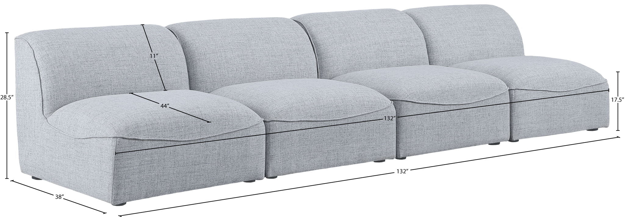 Miramar - 4 Seat Armless Modular Sofa