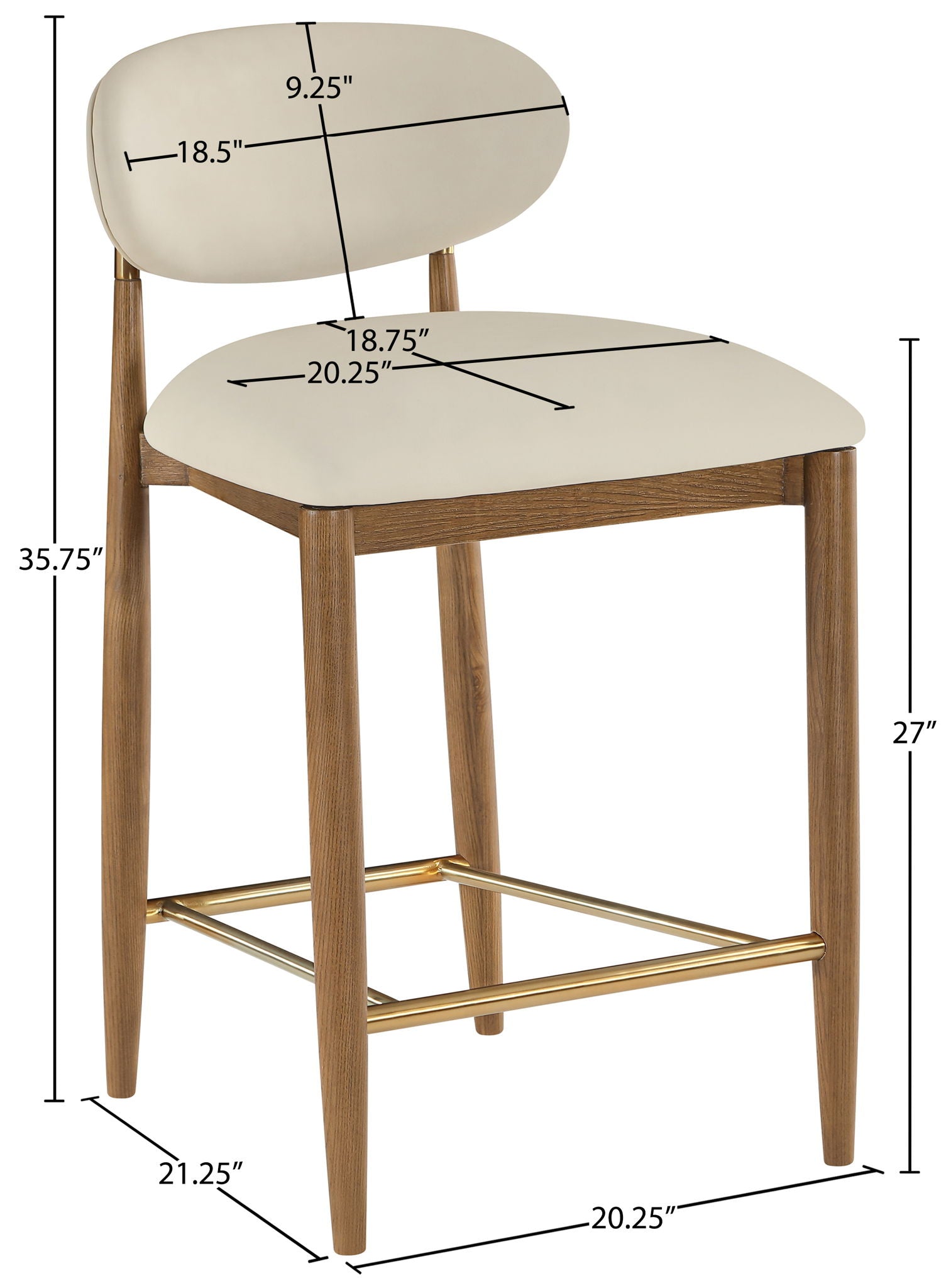 Riccio - Stool - Walnut And Gold Frame