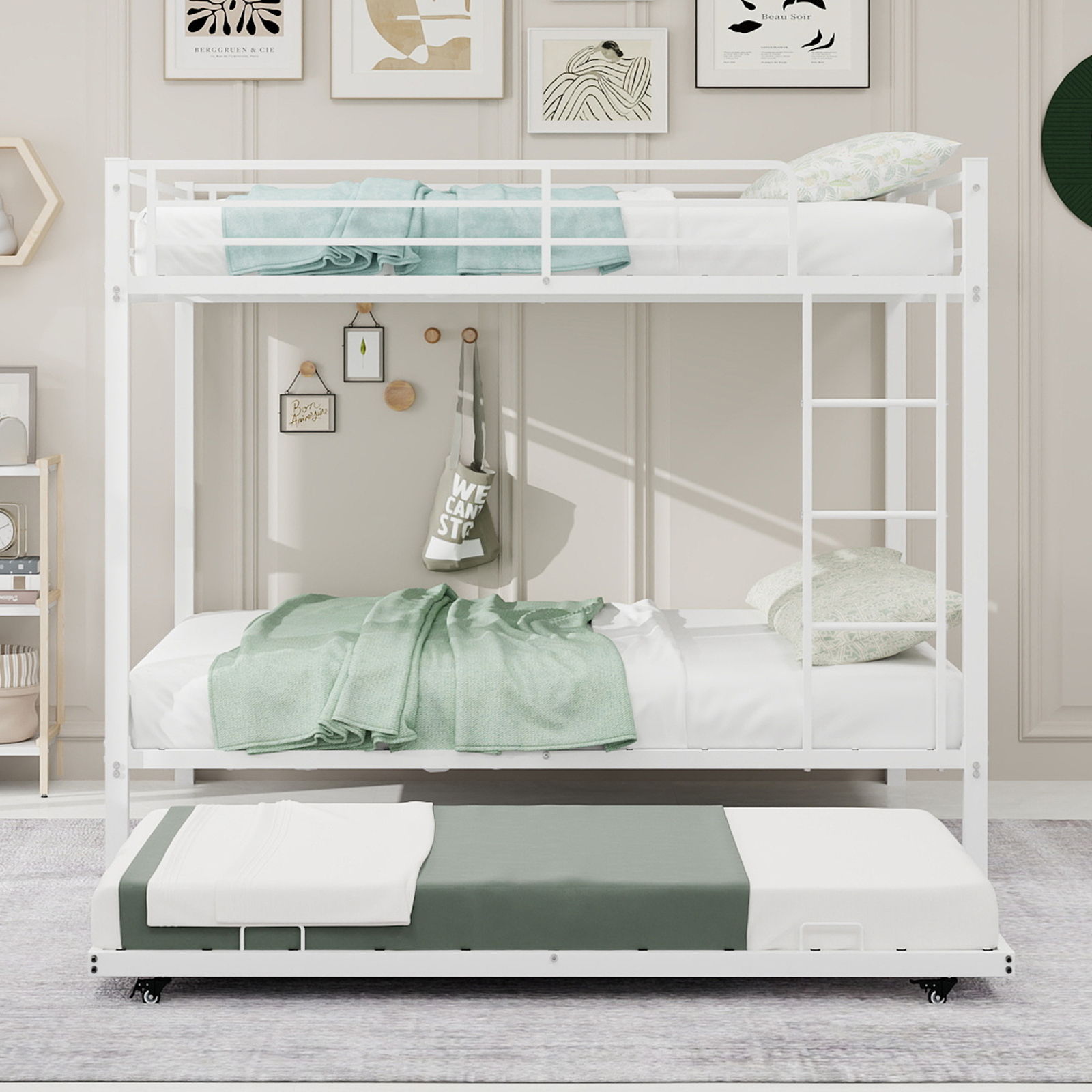 Bunk Bed For Kids, Convertible Frame With Ladders & Guardrail