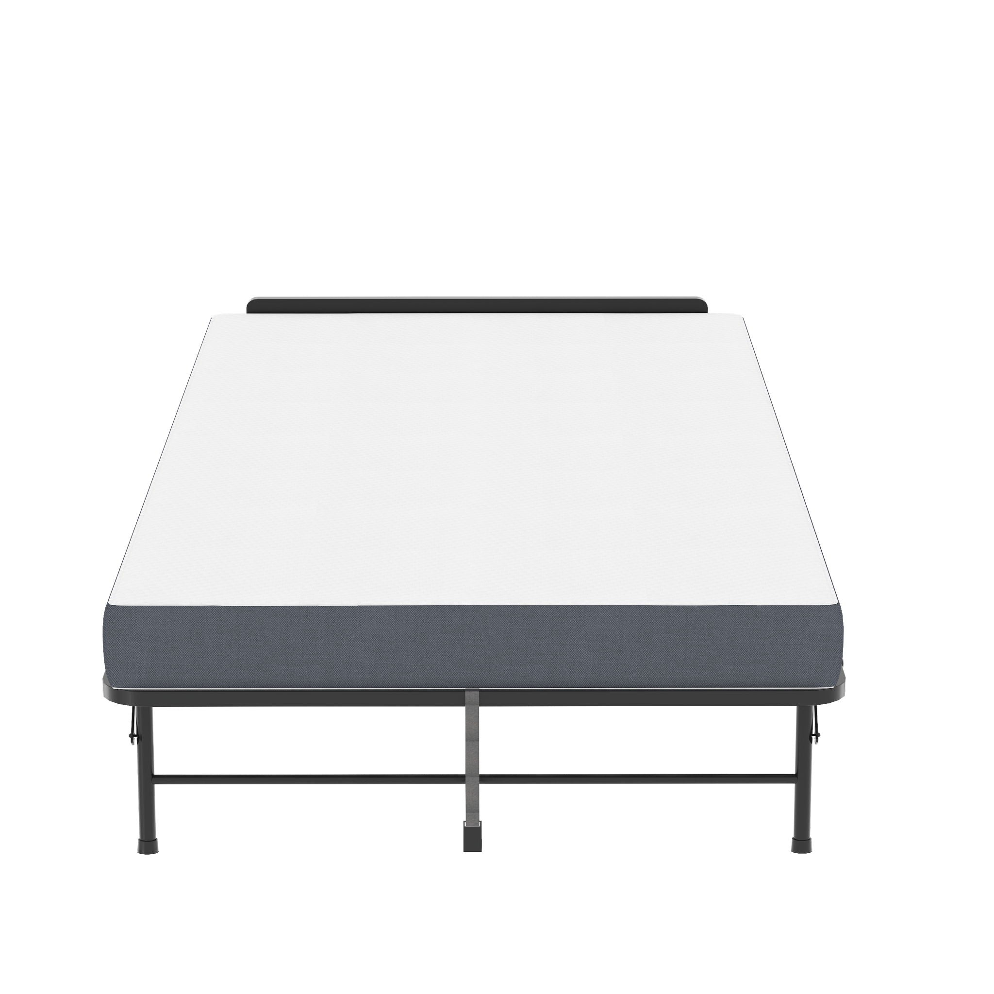 Twin Extra Long Folding Bed With Adjustable Headboard, Cot With Memory Foam Mattress - Black