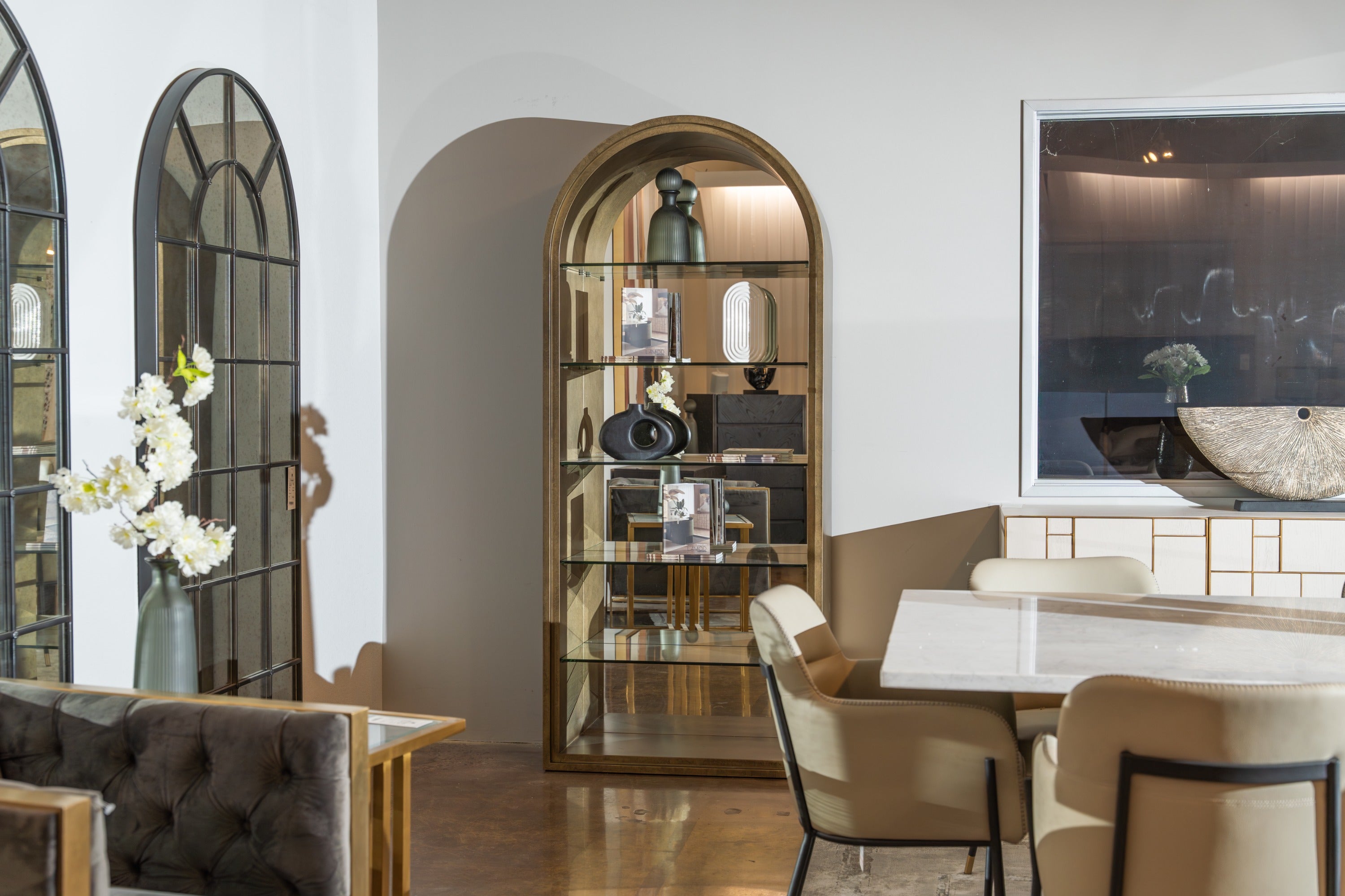 Modrest Poise - Modern Antique Brass + Mirror Bookcase