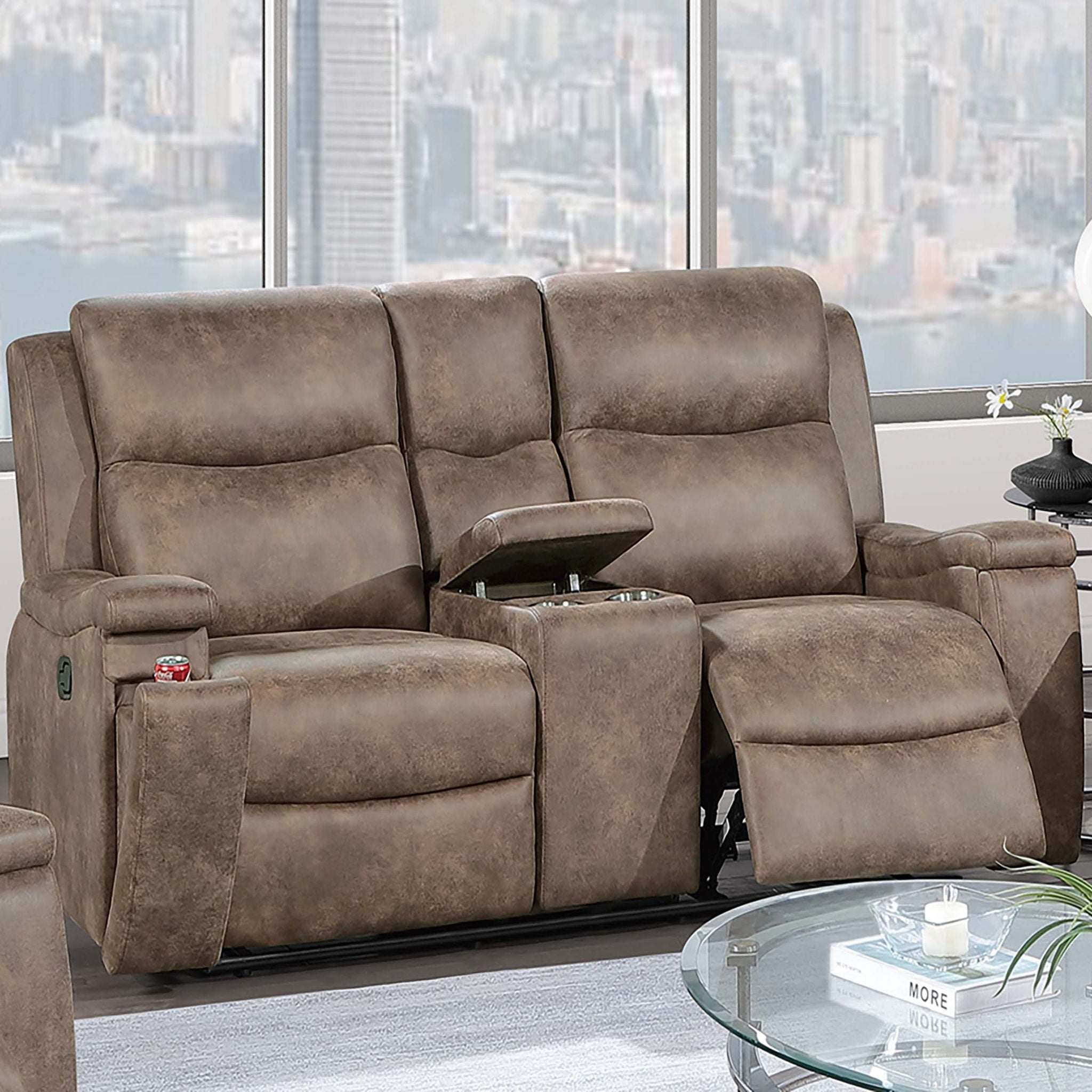 Modern Manual Motion Living Room Set With Hidden Cup Holders