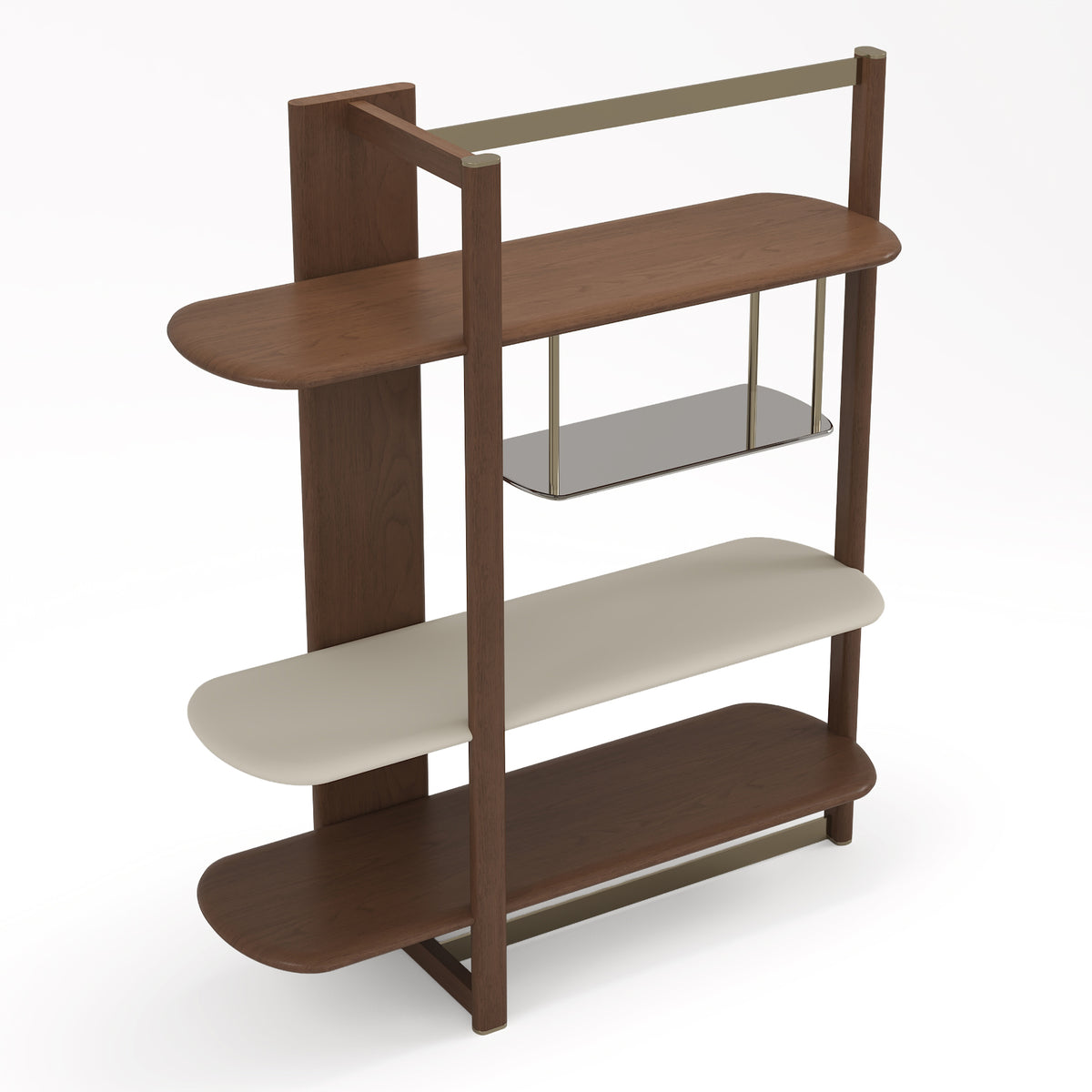 Denali - Mid-Century Modern Walnut + Tea Glass + Gold Left-Facing Shelf - original 1