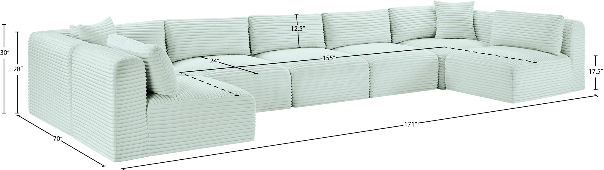 Shaggy - 7 Piece Modular U-Shaped Armless Sectional