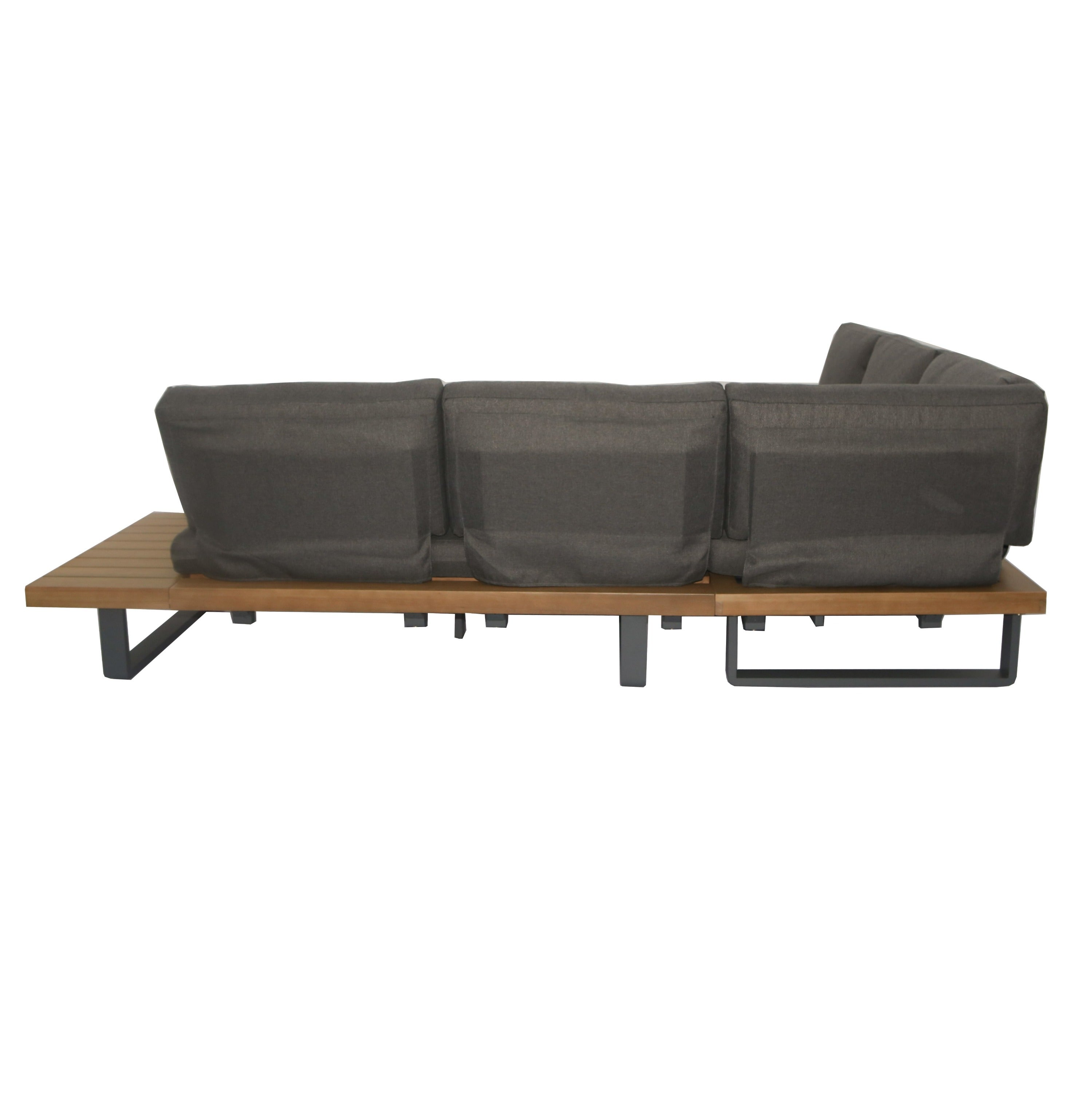 Renava Skaros - Outdoor Grey Olefin Fabric + Eucalyptus Sectional Sofa + Coffee Table Set