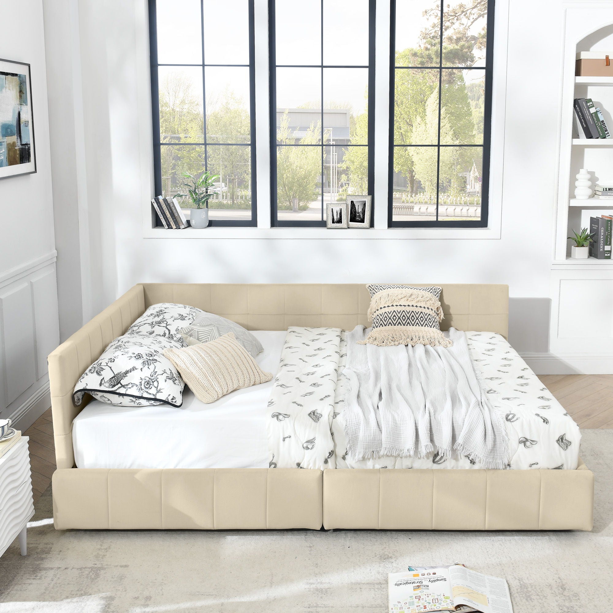 Upholstered Storage Tufted Bed Frame With Backrest And Armrests