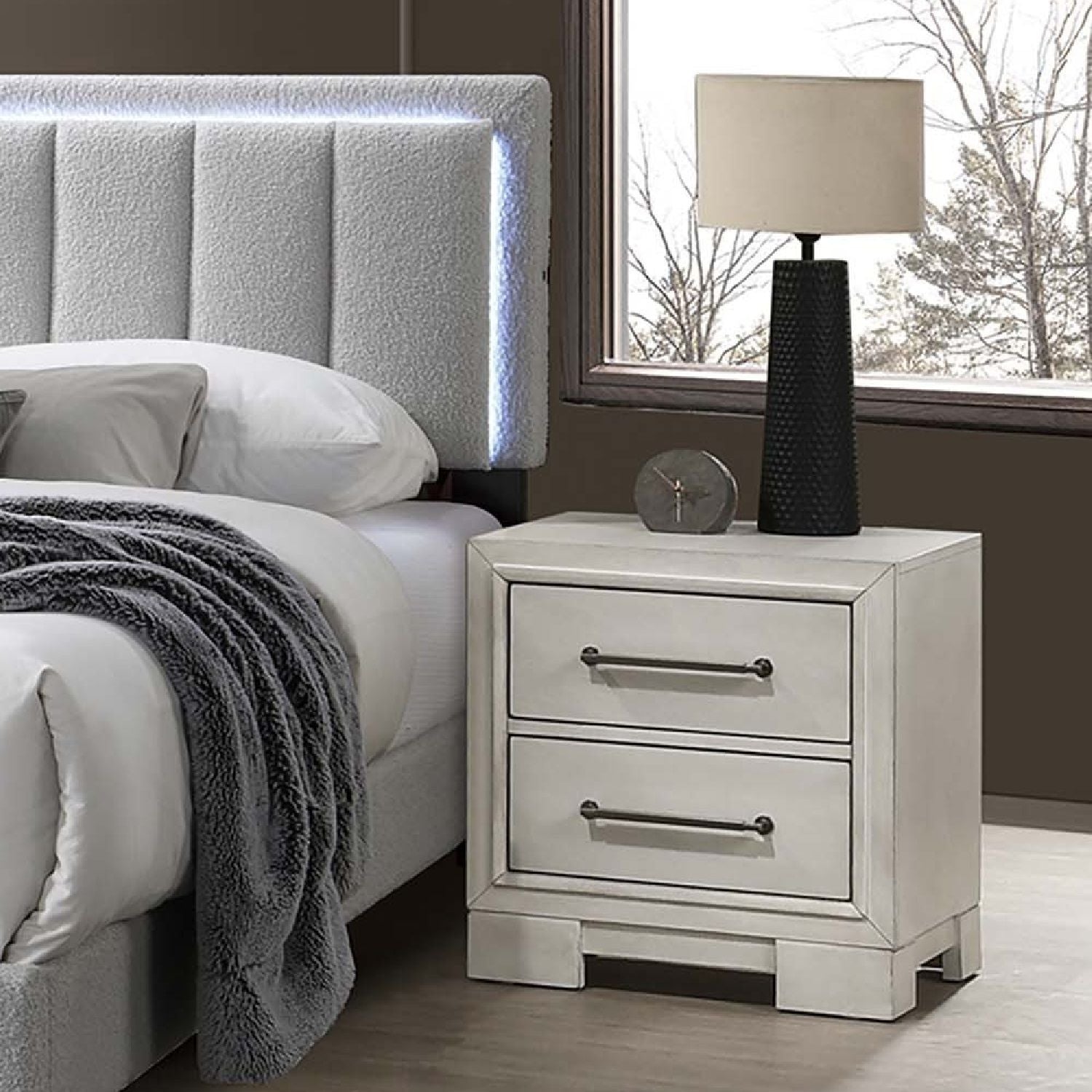 Nightstand With Square Legs And Sleek Handles - Antique White
