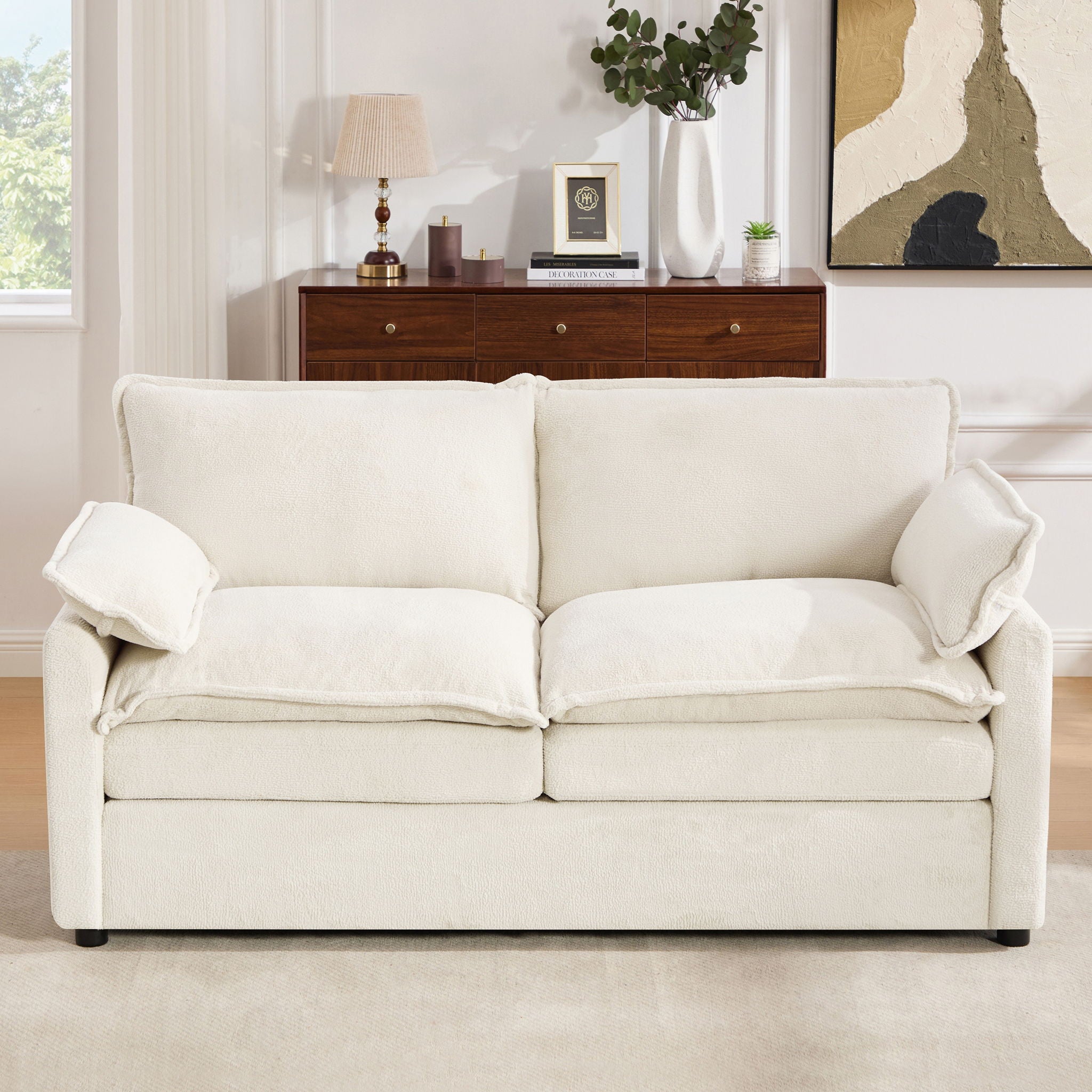 Modern Loveseat Sofa, Upholstered Couch With Side Storage Pockets
