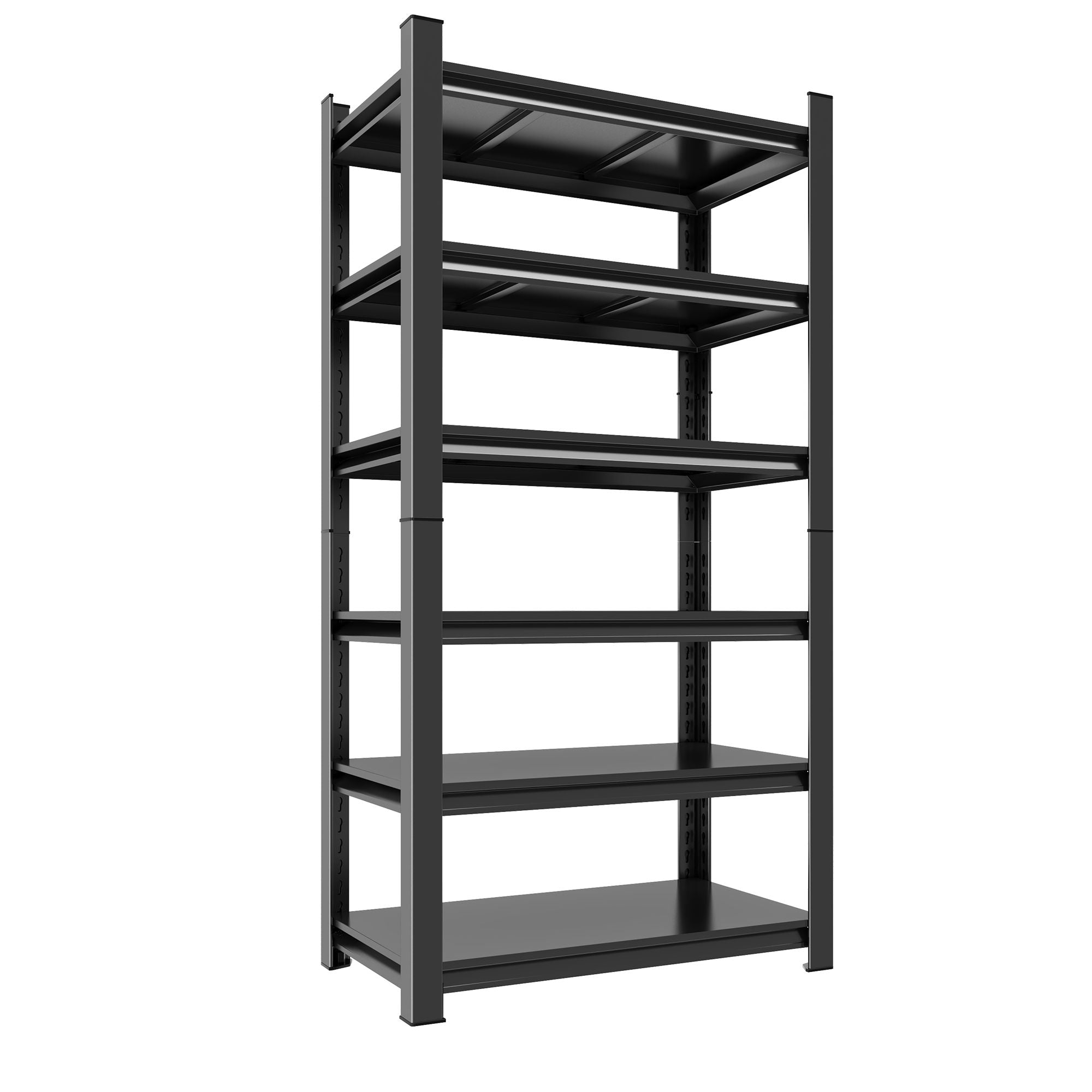 6 Tier Storage Rack, Garage Shelving, Adjustable Shelves & Reinforced Double Layer Uprights - Black