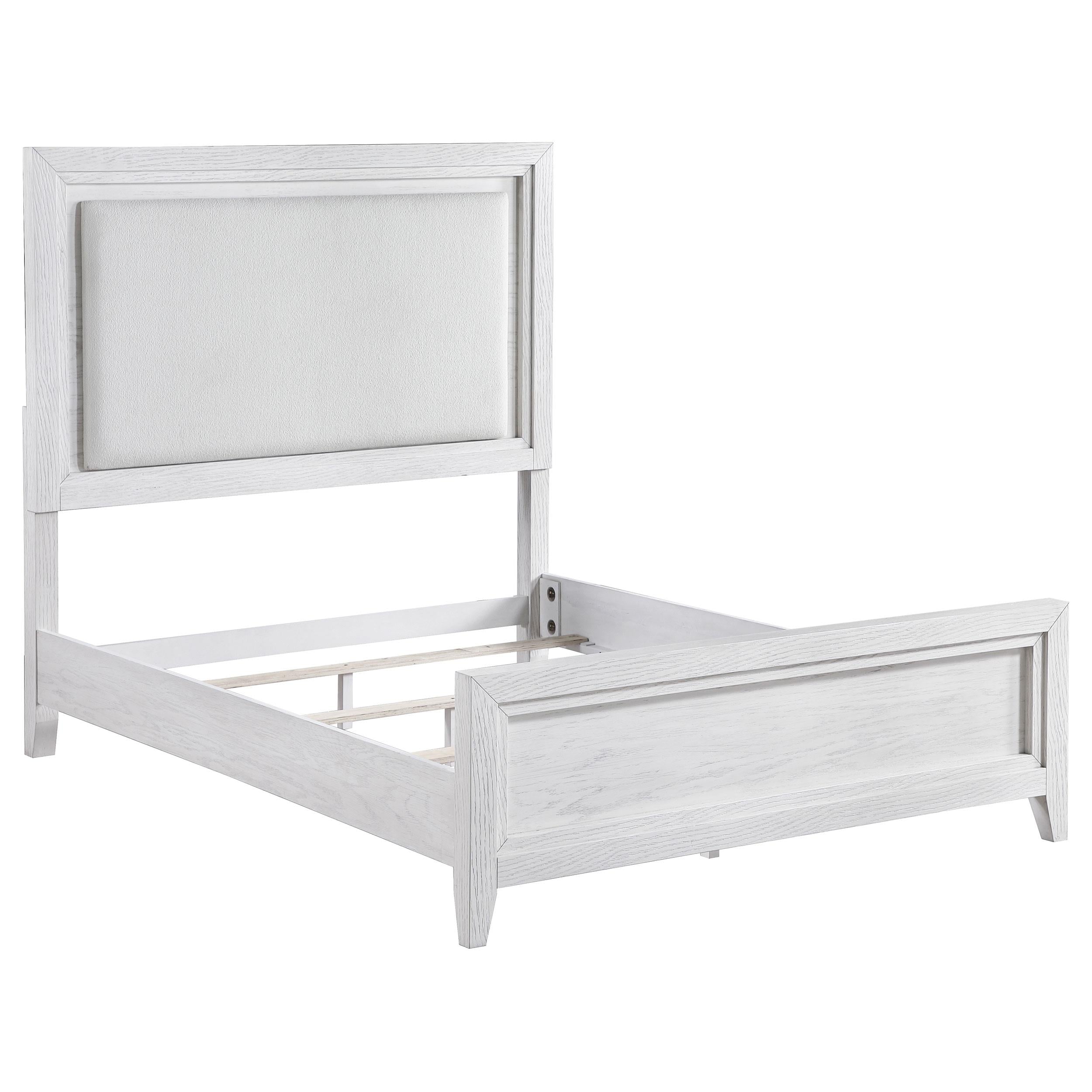 Coaster Furniture Marielle 224841KW California King Panel Upholstered Bed - Distressed White IMAGE 1