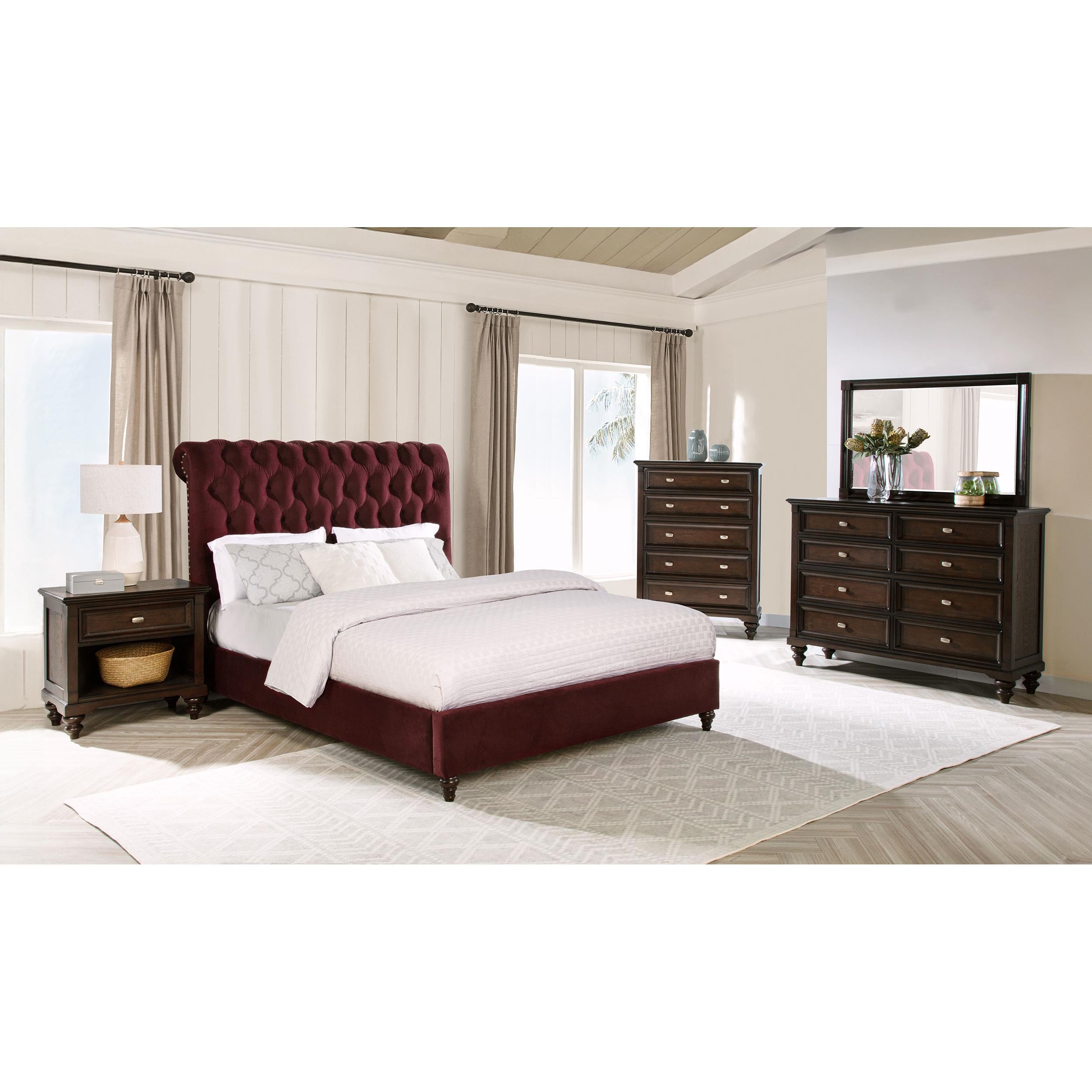 Coaster Furniture Devon 360341KE 57-inch Upholstered Eastern King Panel Bed - Wine Red IMAGE 7