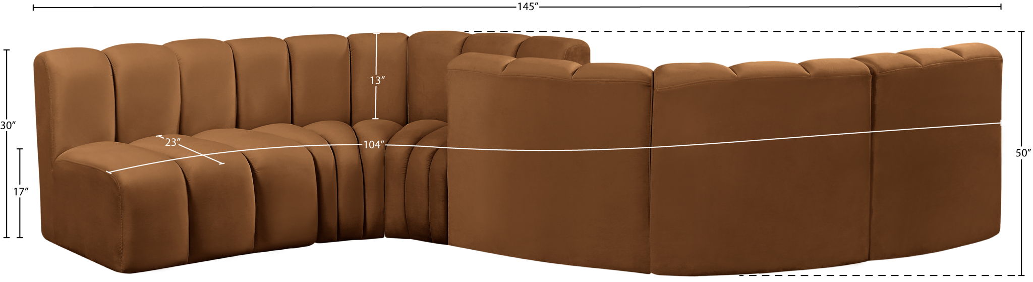 Arc - Velvet 6 Piece Modular Sofa - Saddle