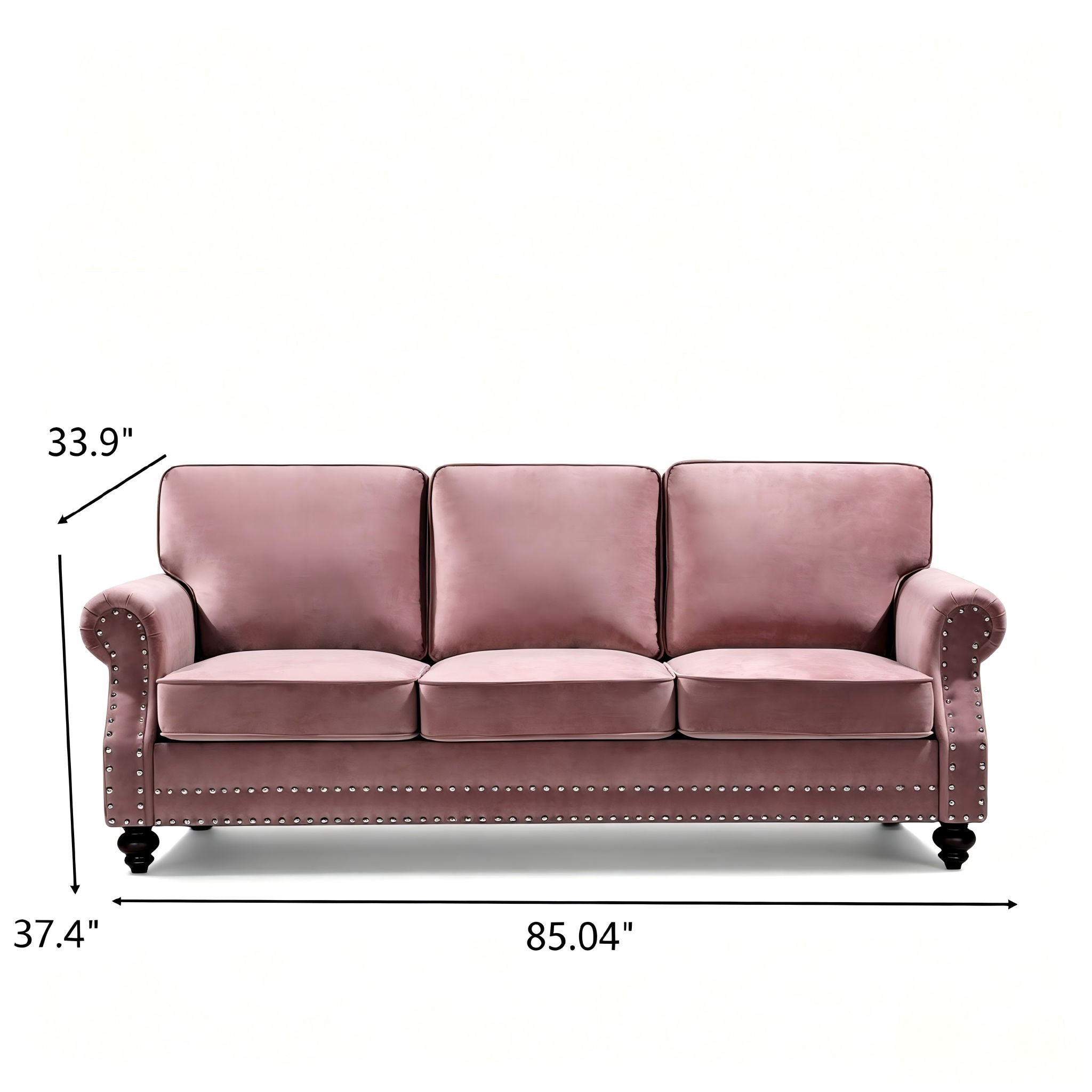 3 Seater Sofa With Nailhead Trim And Turned Legs For Living Room