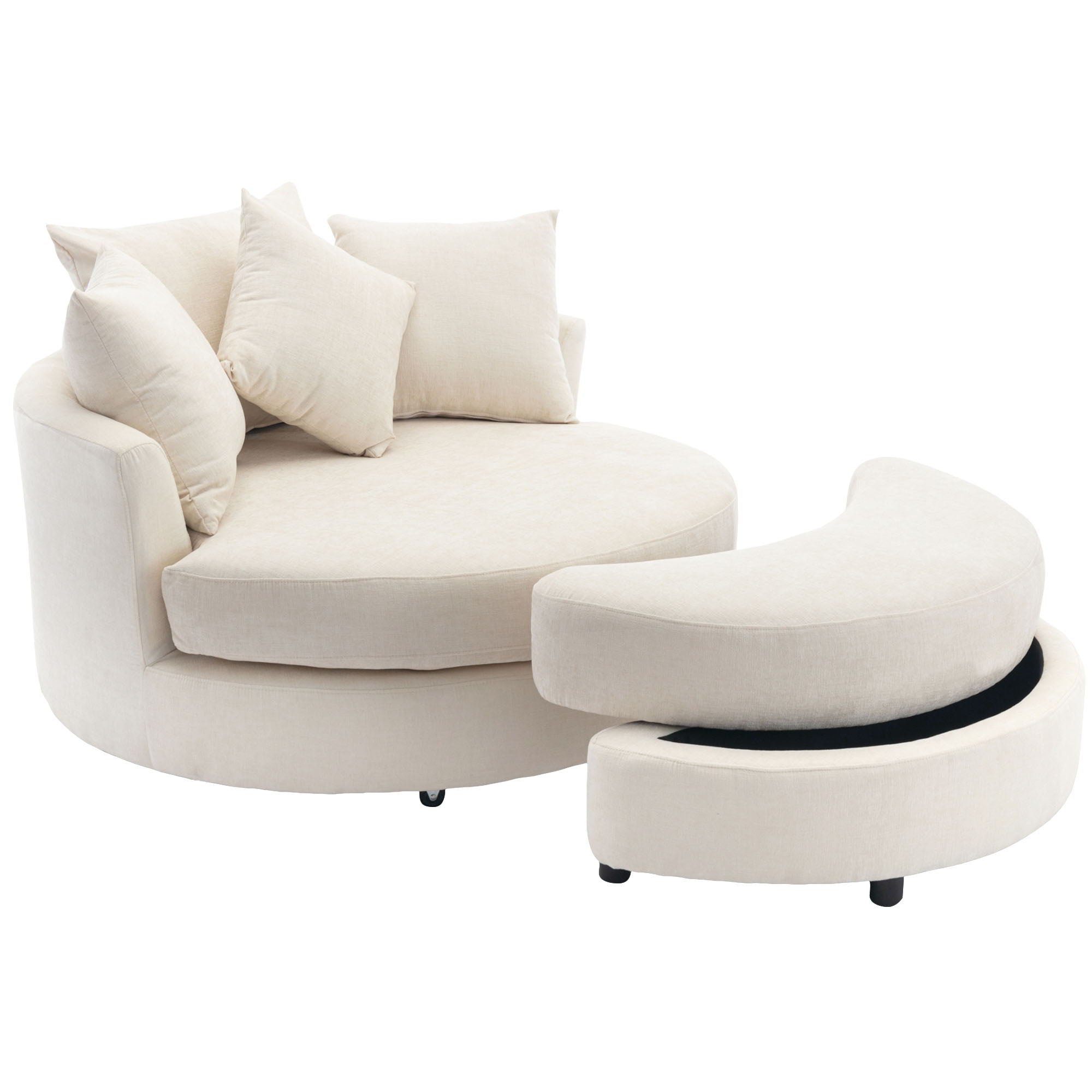 360° Swivel Accent Barrel Chair With Storage Ottoman & 4 Pillows, Modern Leisure Chair Round Accent For Living Room