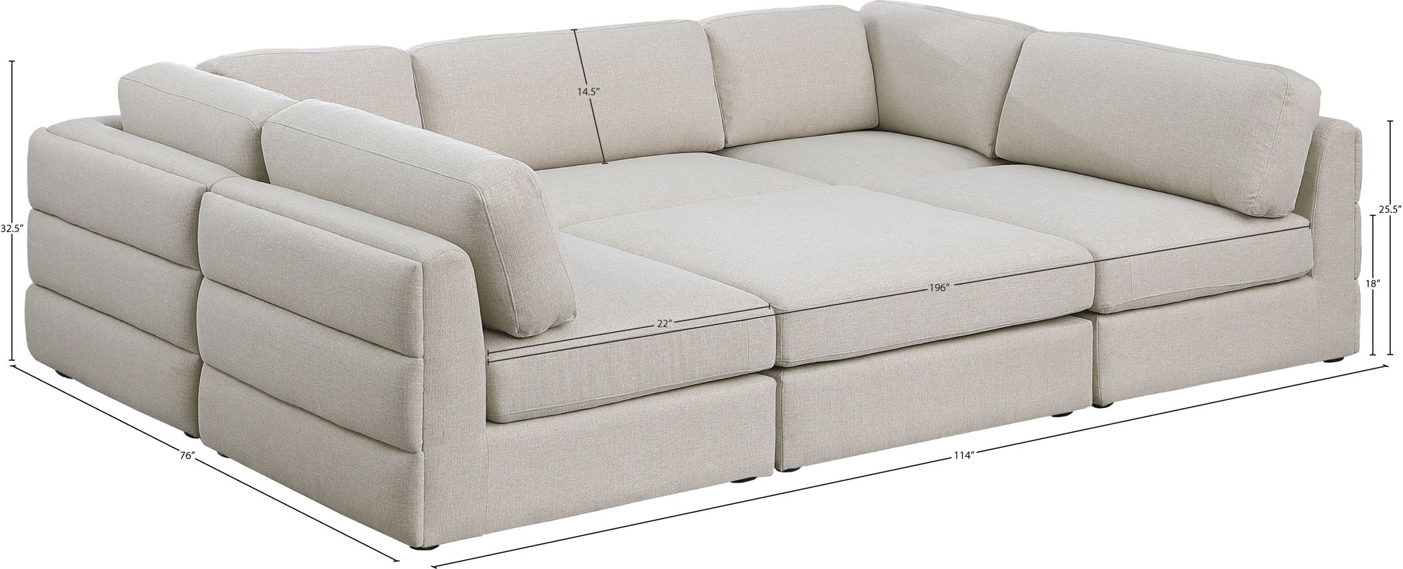 Beckham - 6 Piece Modular U-Shaped Armless Sectional