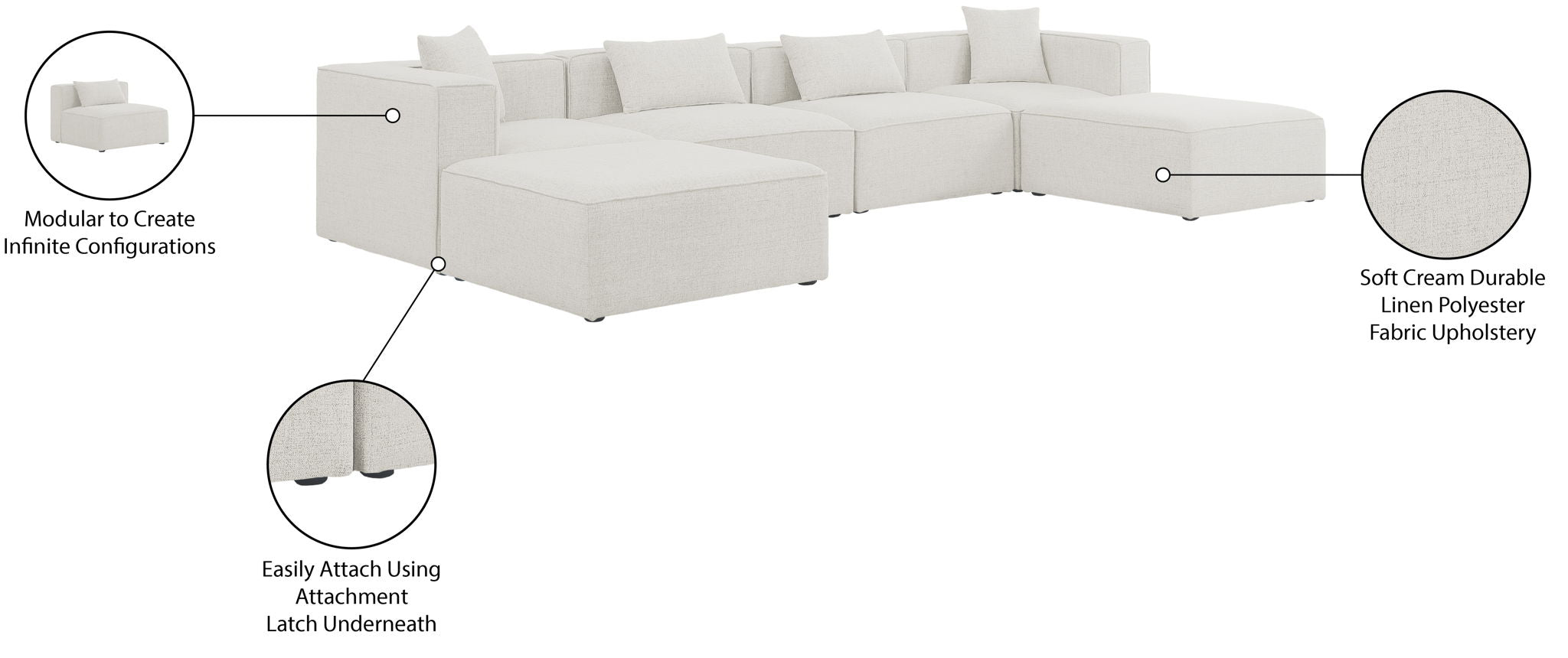Cube - Linen 6 Piece Modular Double Chaise Sectional