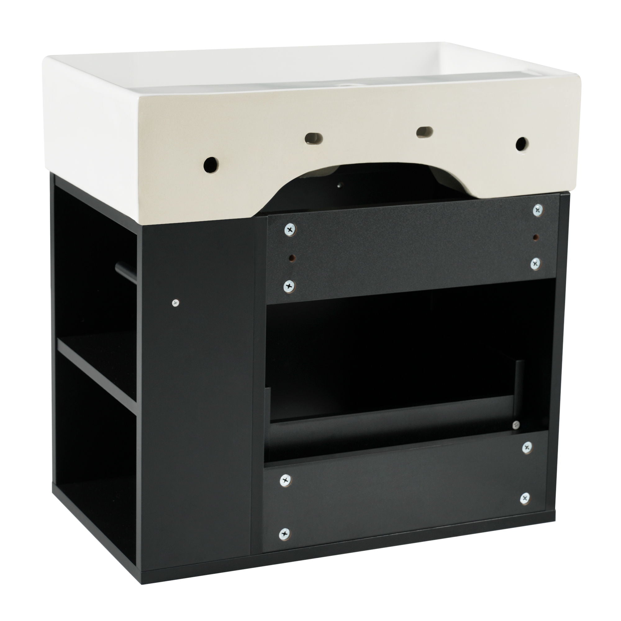 Modern Wall Mounted Bathroom Vanity With Sink, Soft Close Drawer, Adjustable Shelf, Toilet Paper Holder