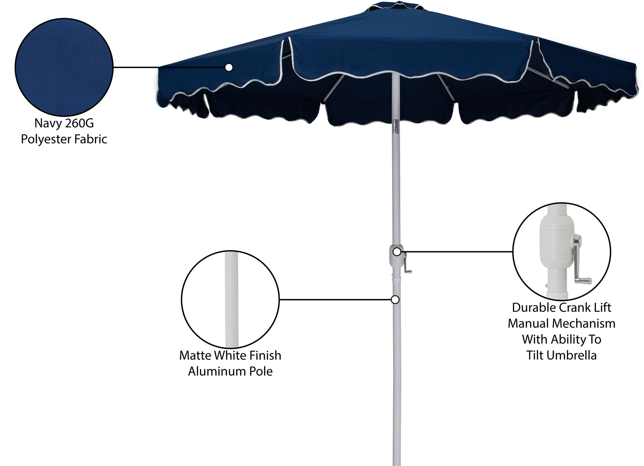 Amalfi - Patio Umbrella - White Pole