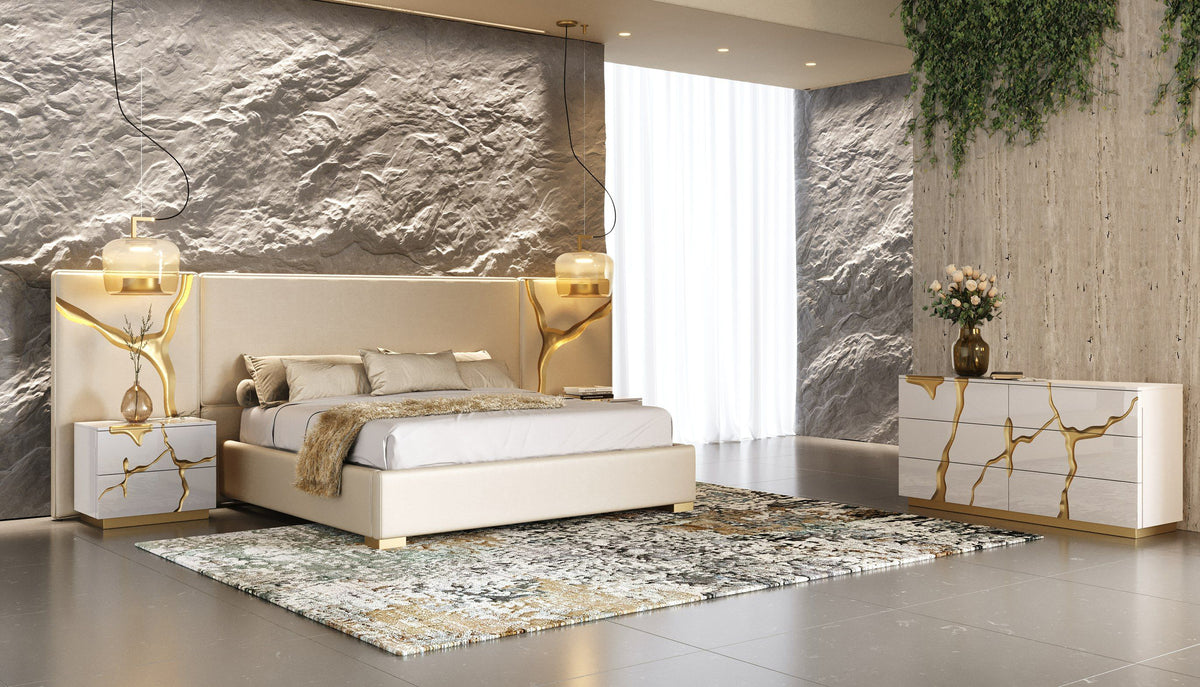 Aspen - Modern Beige + White + Gold 4-Piece Bedroom Set - original 4