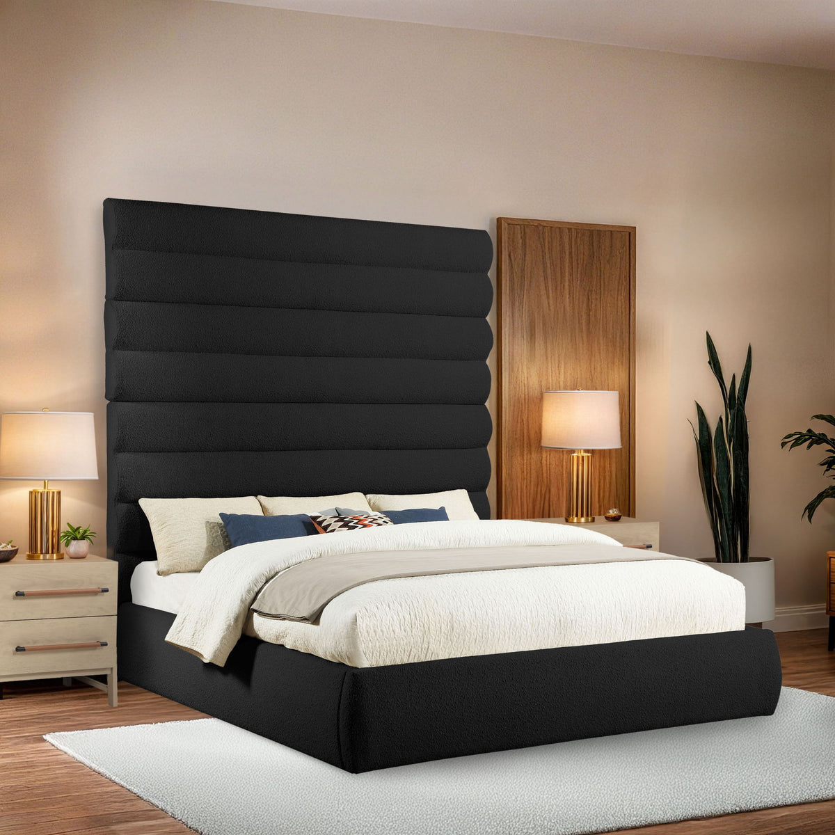 Adam - Boucle Fabric Bed With 89" Headboard