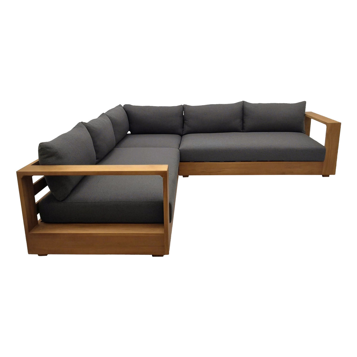 Santorini - Outdoor Grey Olefin Fabric + Natural Teak Sectional Sofa - original 1