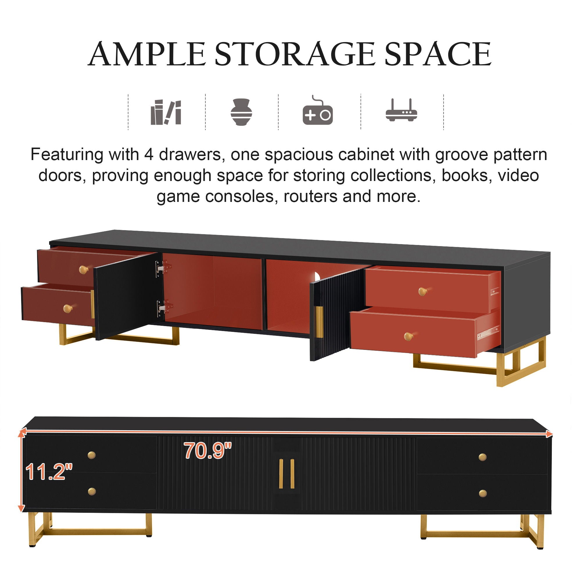 TV Media Console Table, TV Stand With Storage For Living Room - Black