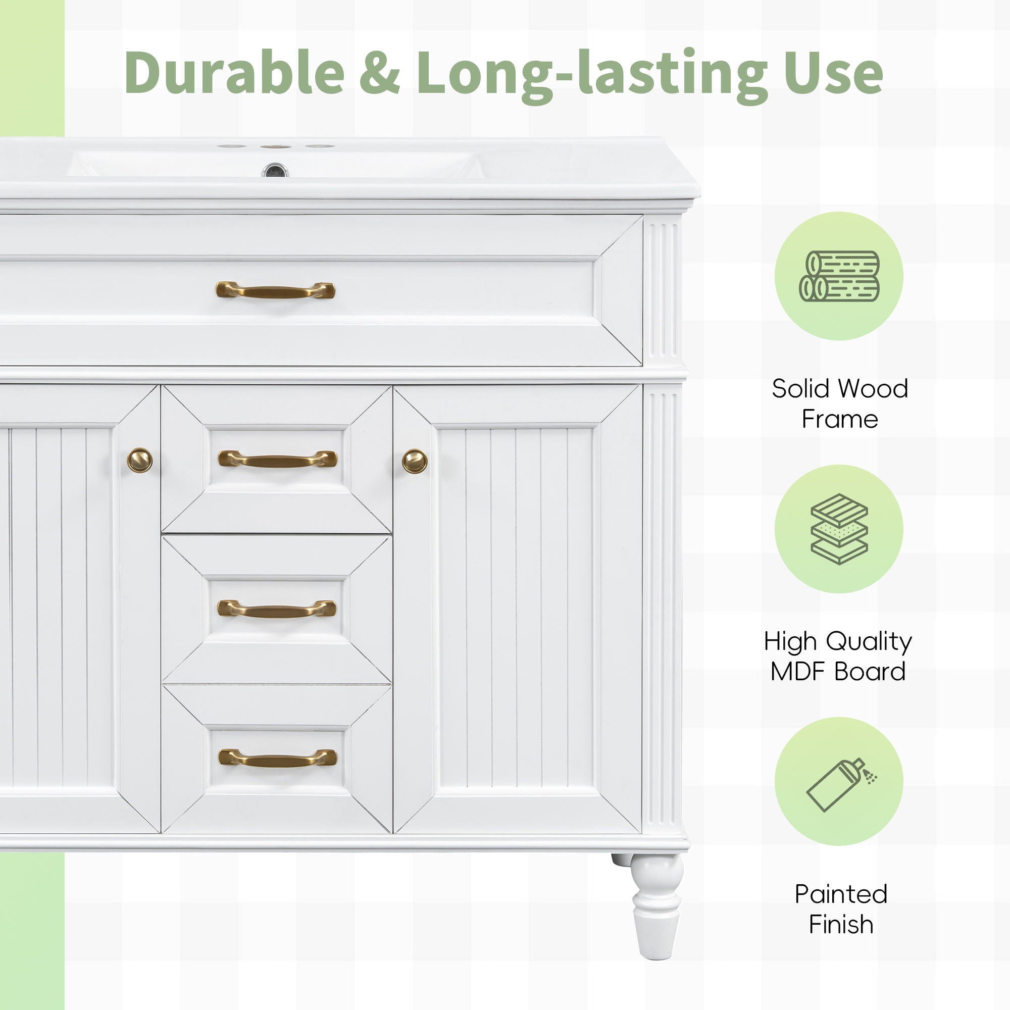 Bathroom Vanity With Sink, Flip-Out Top Drawer, Soft Close Doors, 2 Storage Drawers