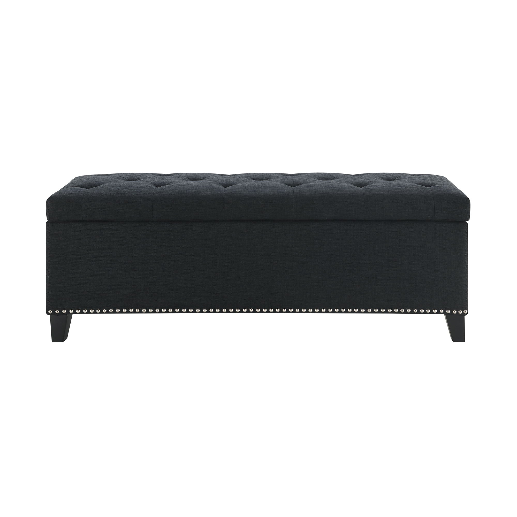 Button-Tufted Storage Ottoman With Safety Close Hinge