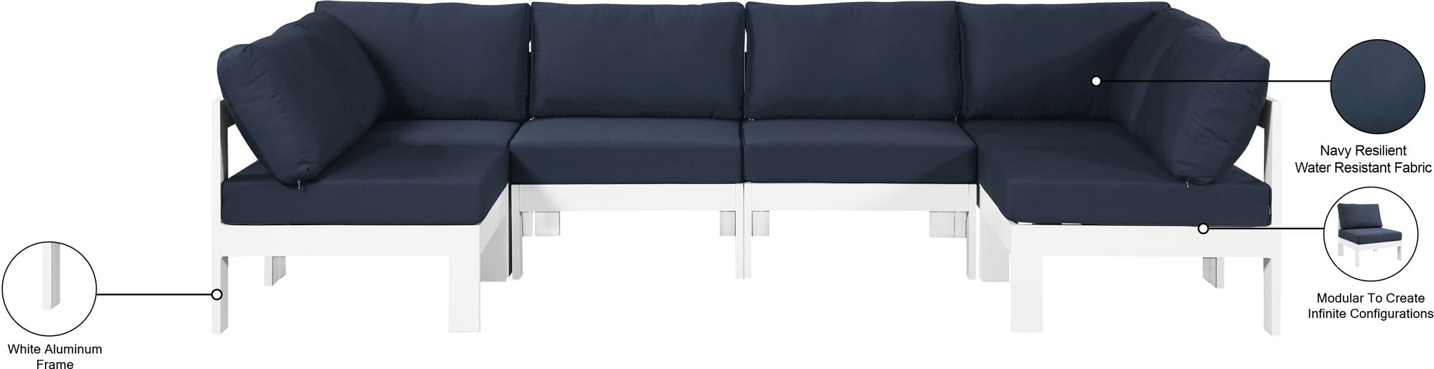 Nizuc - Outdoor Patio 6 Piece Modular Sectional With White Frame