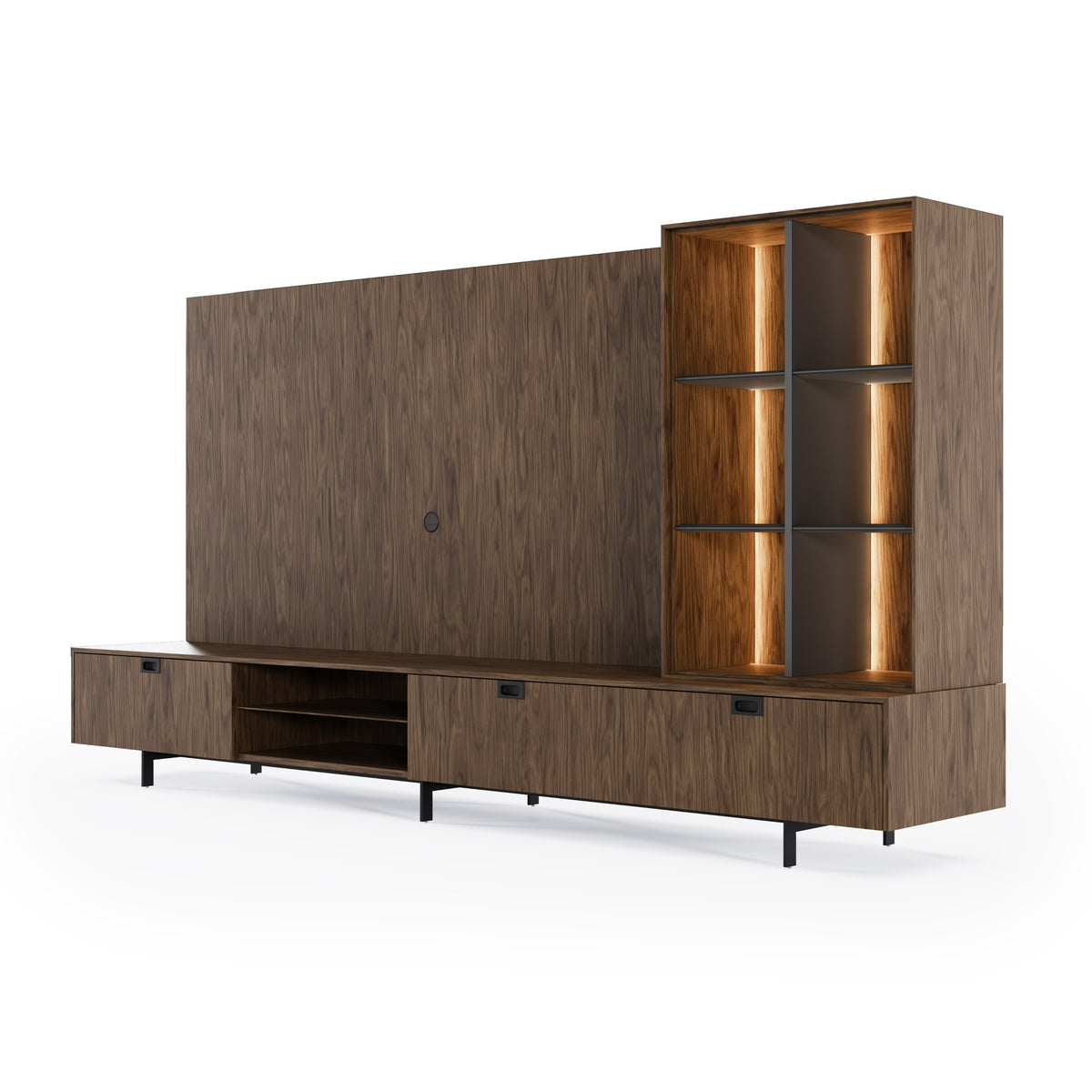 Raskin - Contemporary Walnut Entertainment Center w/ LED Lighting - original 1