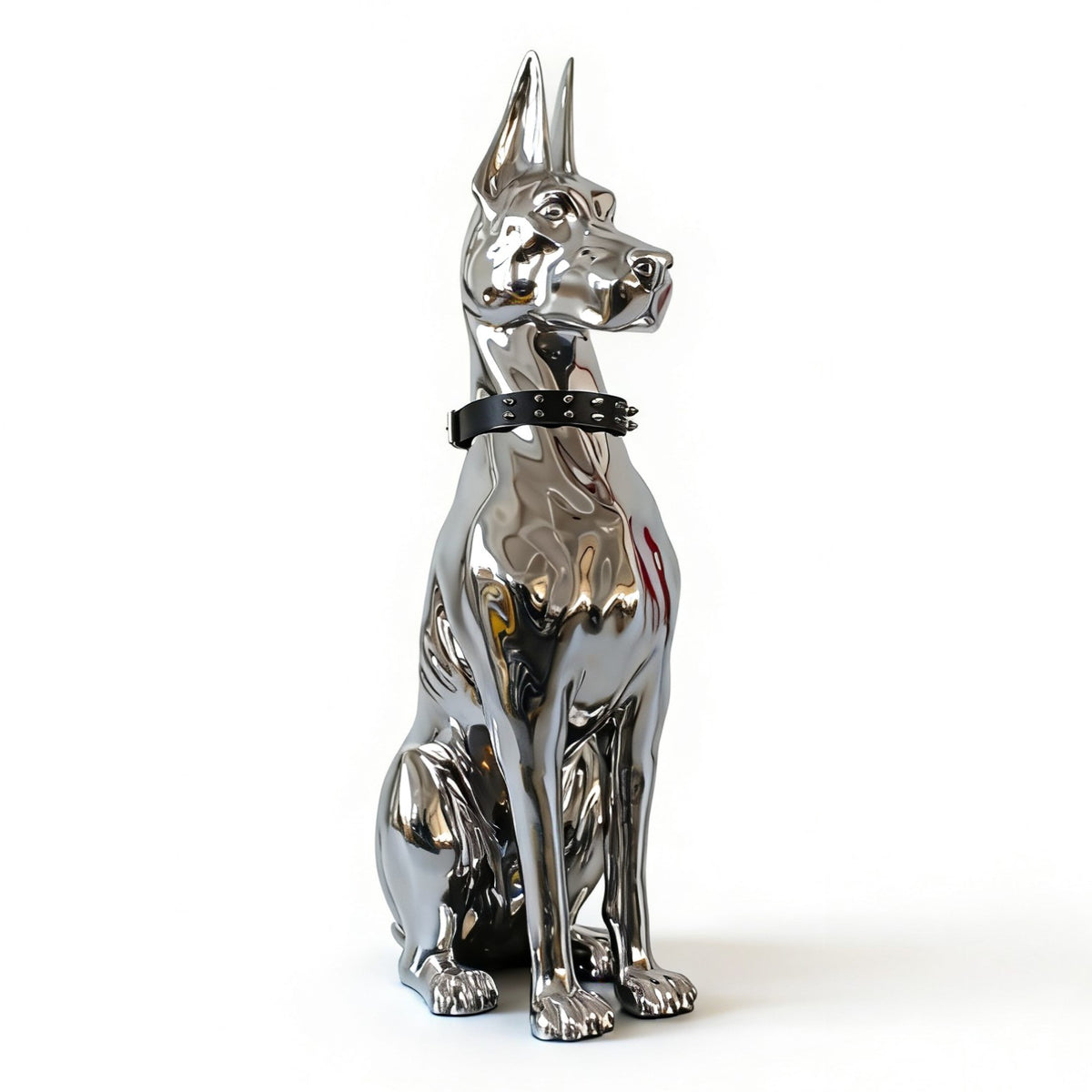 Doberman Dog - Silver Fiberglass Sculpture - original 1
