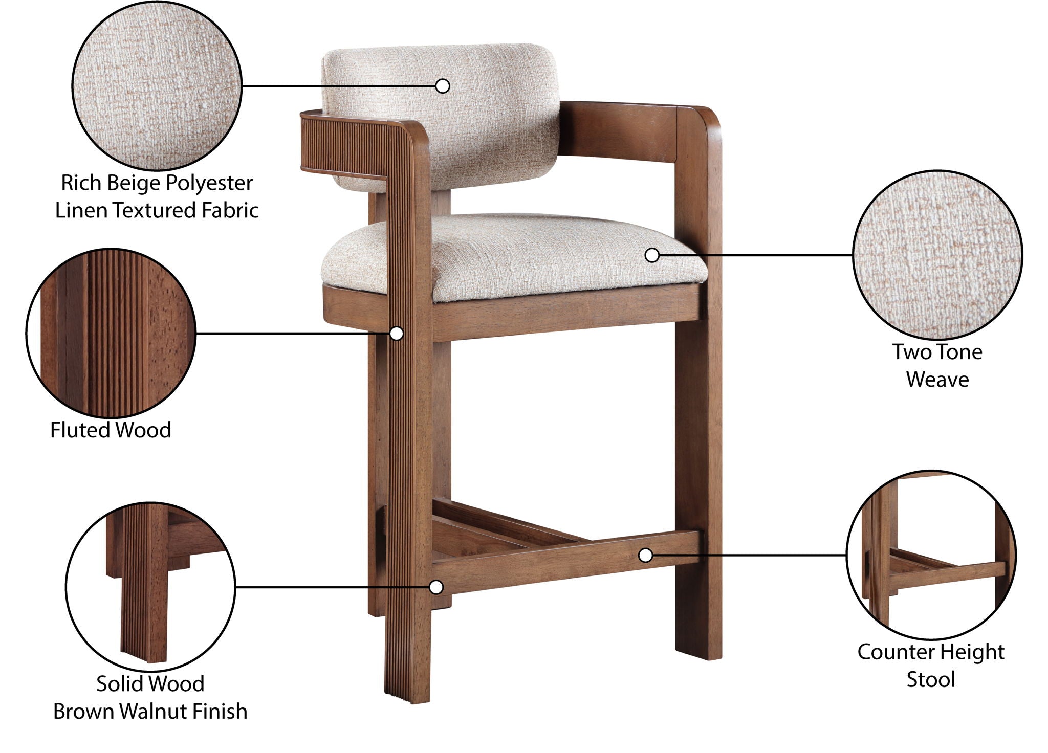 Sacha - Linen Stool With Brown Base