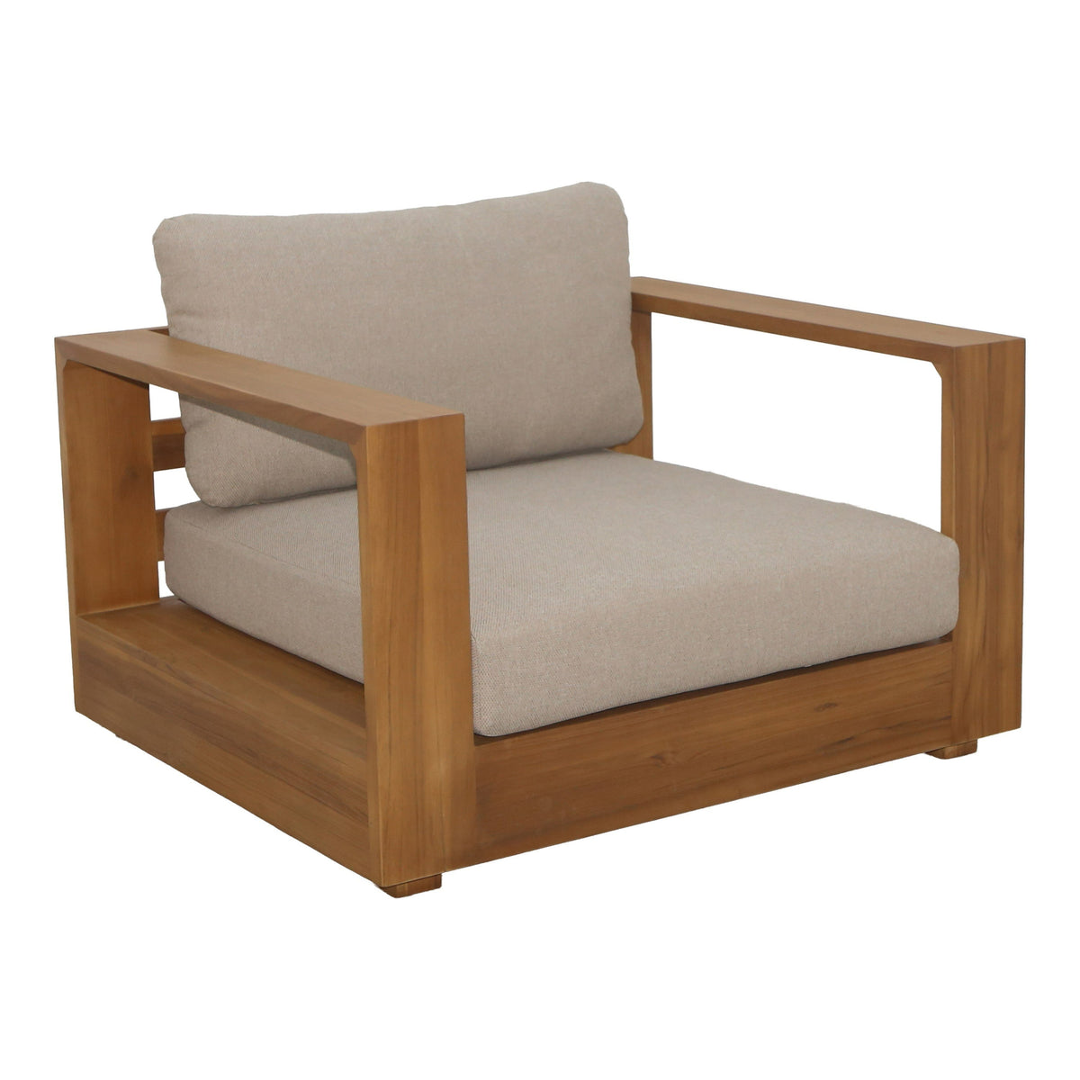 Santorini - Outdoor Light Brown Olefin Fabric + Natural Teak Lounge Chair - original 1