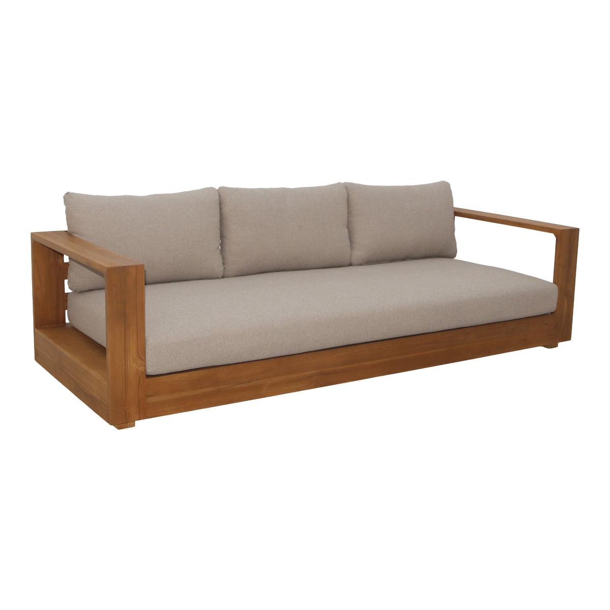 Santorini - Outdoor Light Brown Olefin Fabric + Natural Teak Sofa - original 1