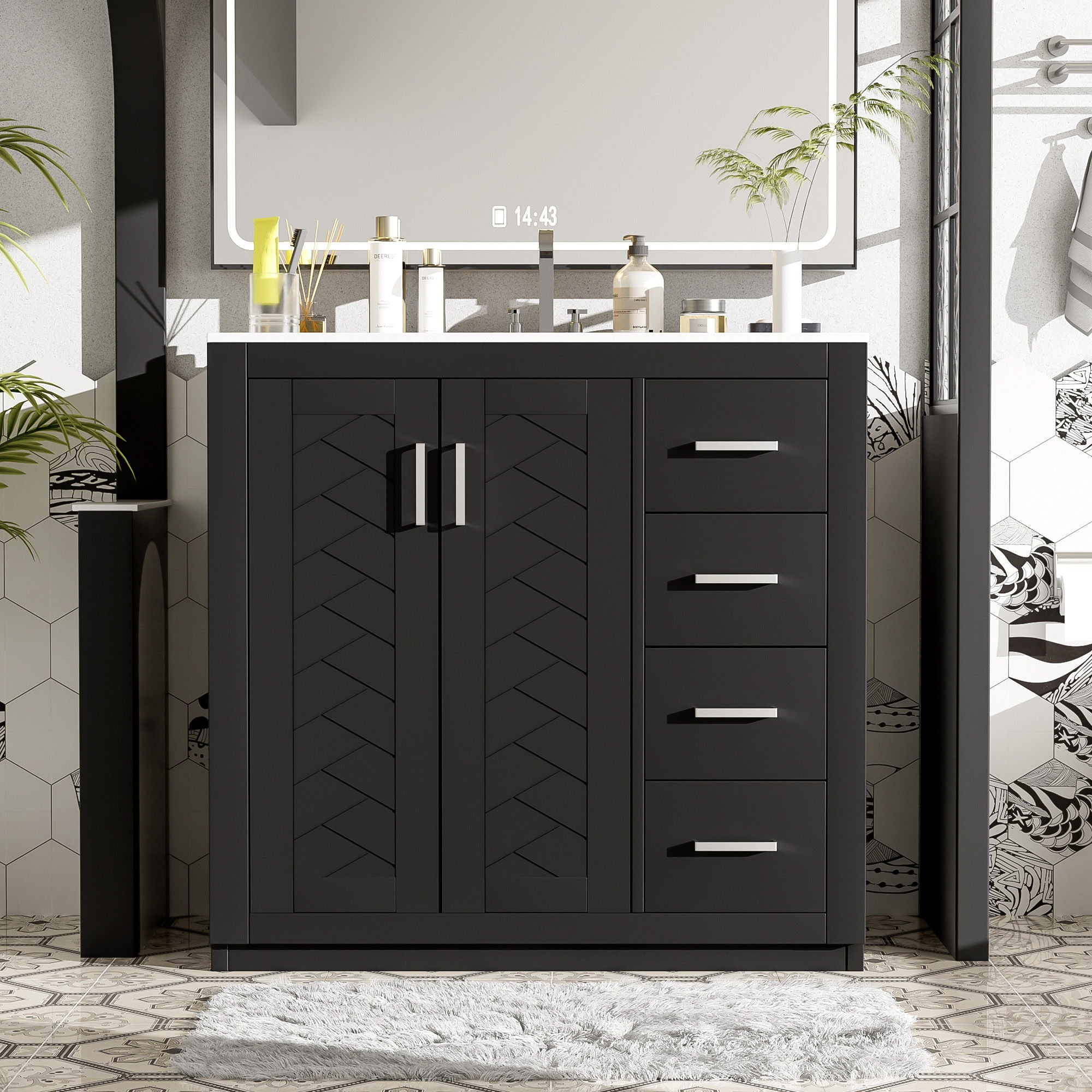 Retro Style Bathroom Vanity, 3 Drawers & Soft Closing Doors