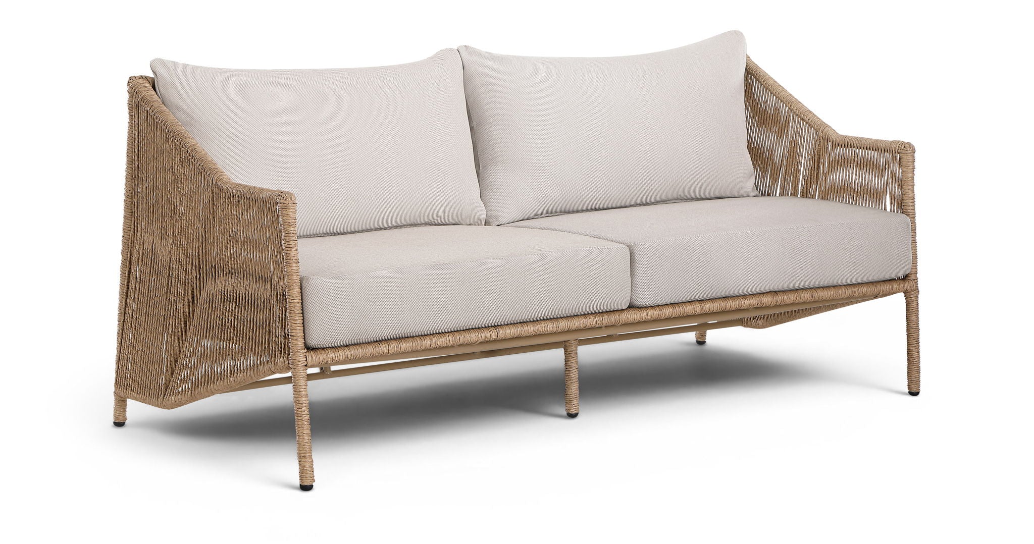 Coastline - Olefin Water Resistant Fabric And Wicker Outdoor Patio Loveseat - Beige