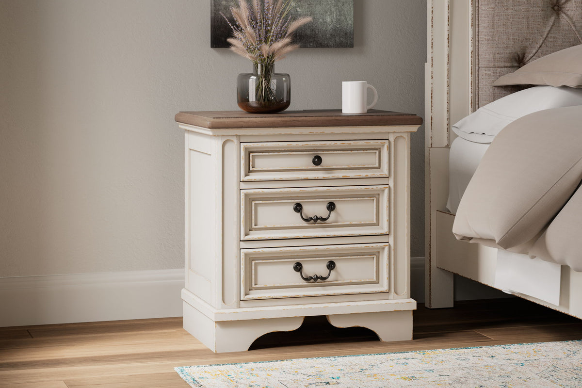 Realyn - Three Drawer Night Stand - White / Brown / Beige