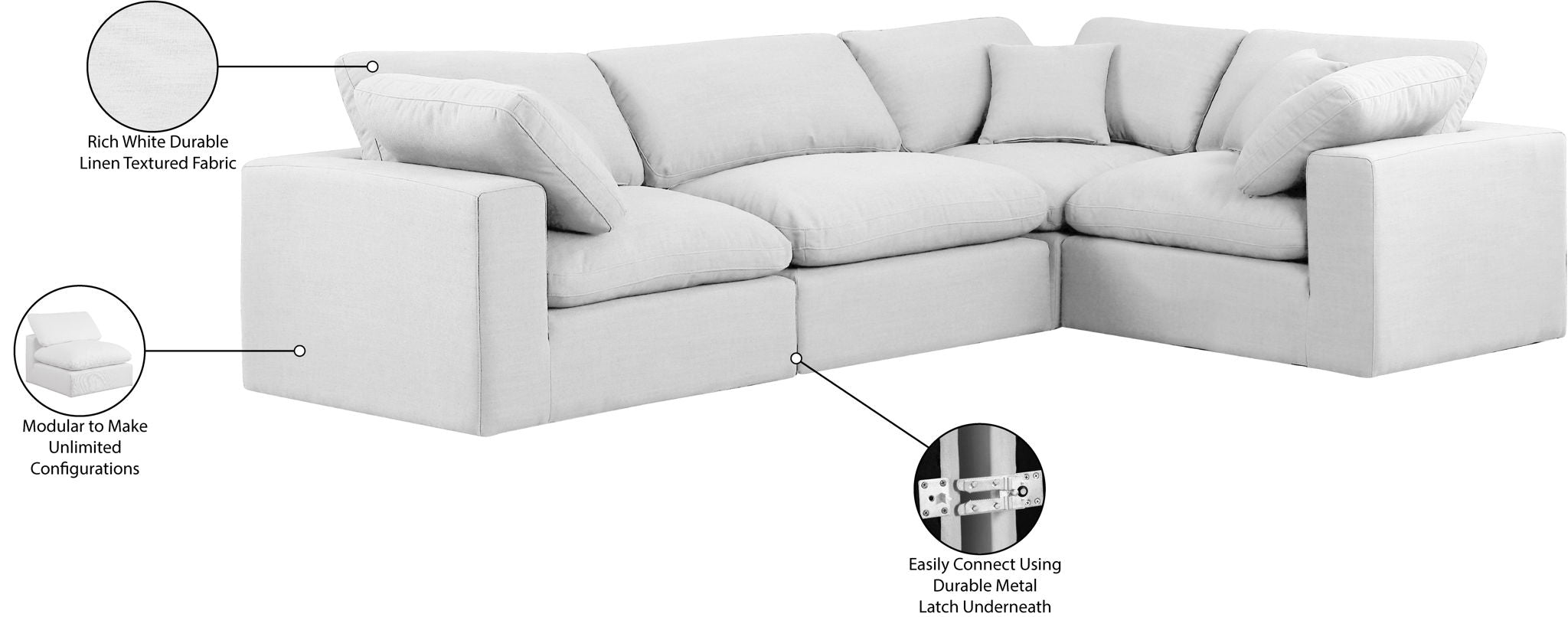 Comfy - 4 Piece Linen Fabric Modular Sectional