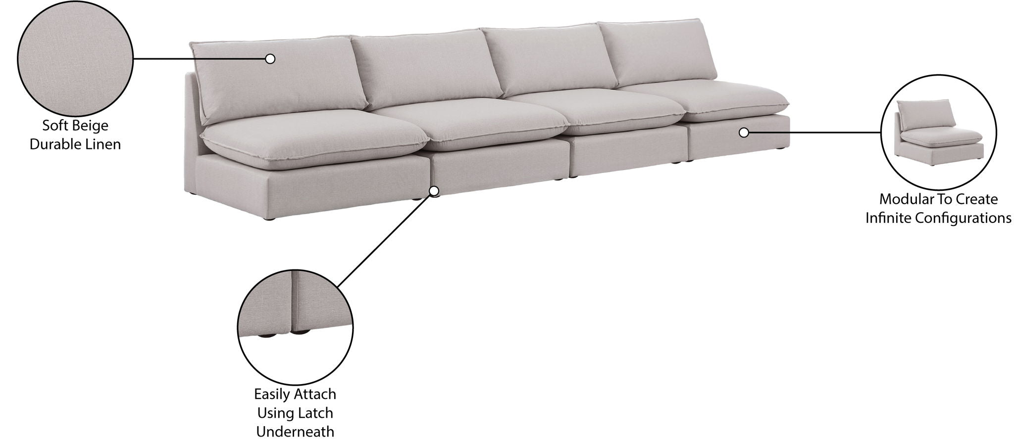 Mackenzie - Modular Sofa Armless - 4 Seats