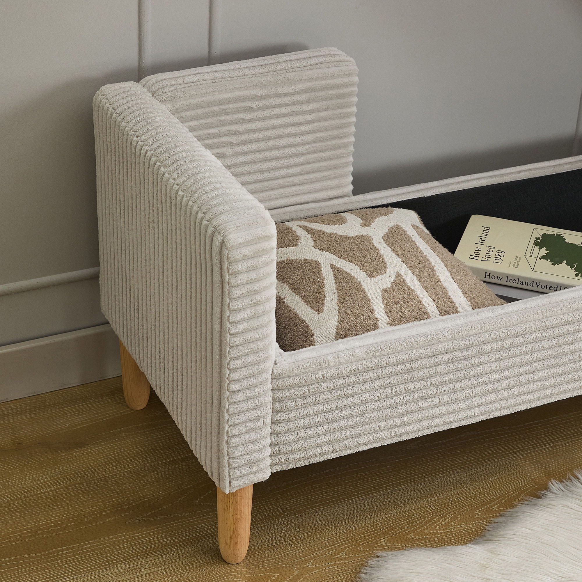 Upholstered Corduroy Flip Top Storage Bench For Living Room