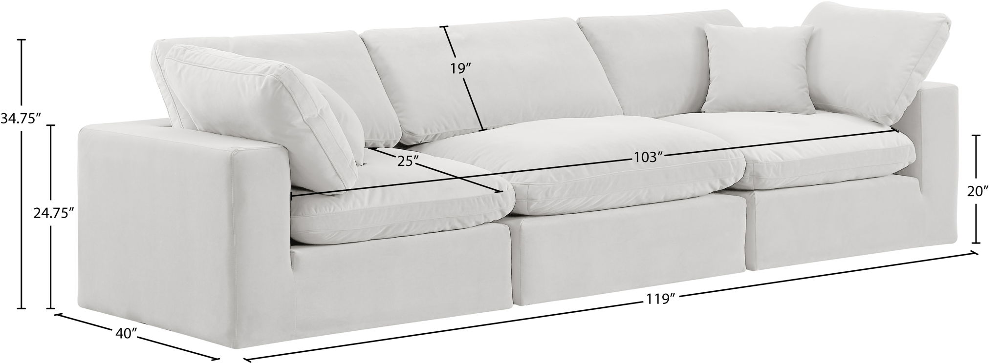 Comfy - Velvet Modular Sofa 3 Seats