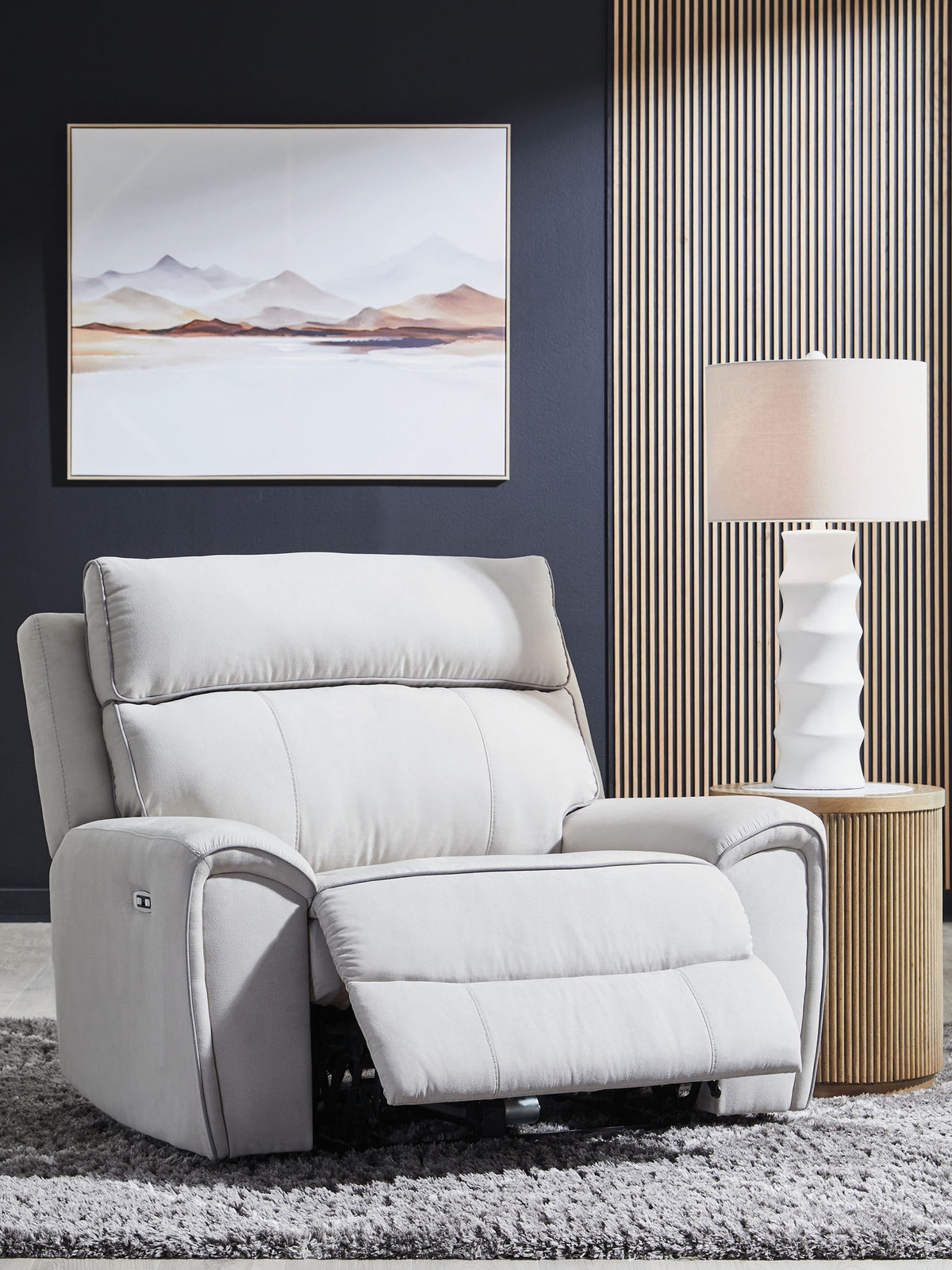 Social Pointe - Power Recliner / Adjustable Headrest - Pearl / Ash
