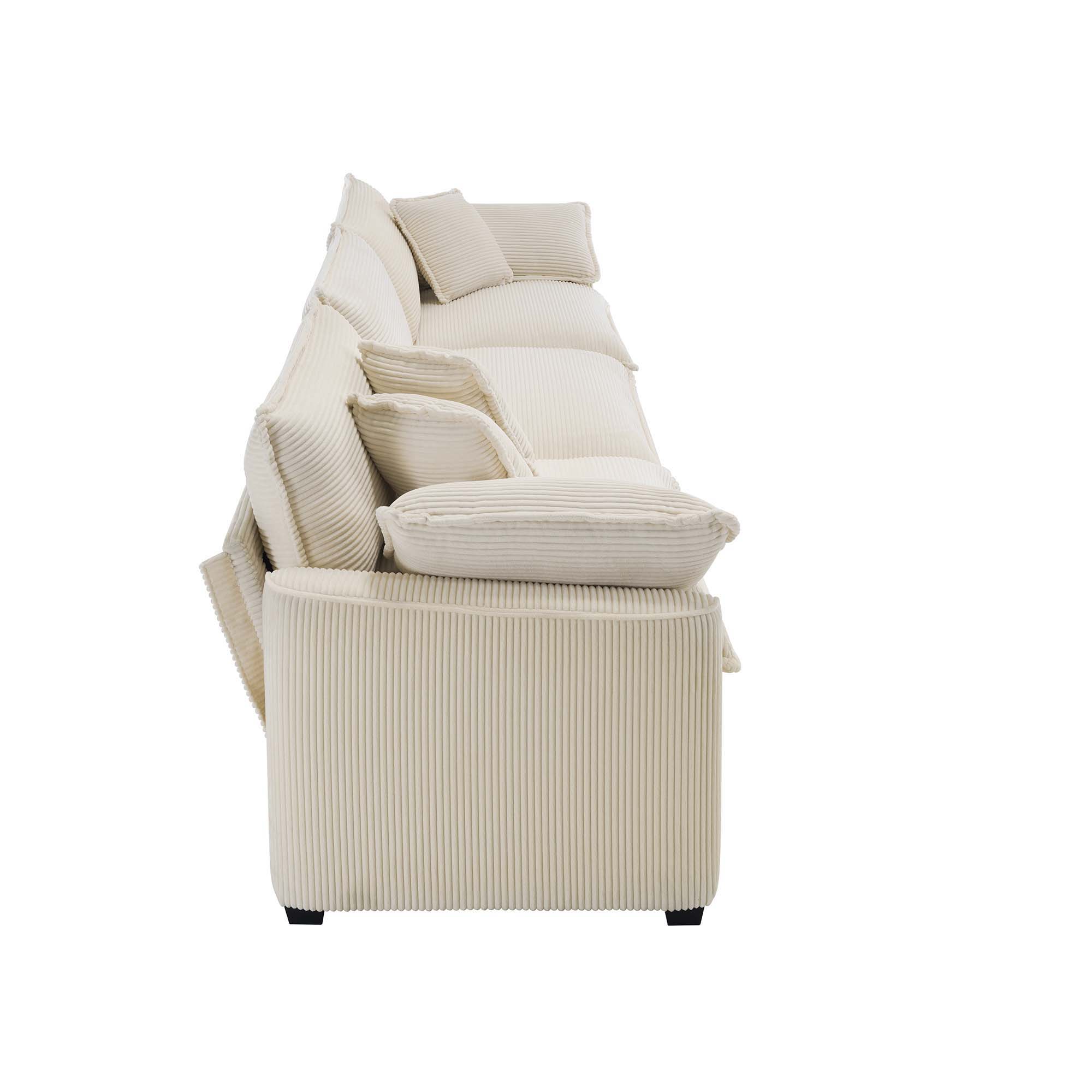 Mid-Century Modern 3 Seater Sectional Sofa With Arm And Throw Pillows