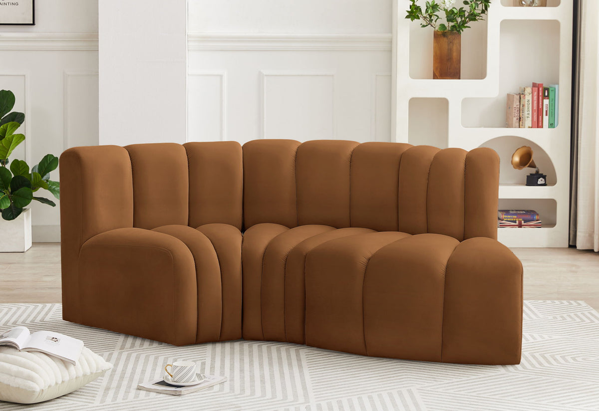 Arc - Velvet 3 Piece Modular L-Shaped Sofa - Saddle