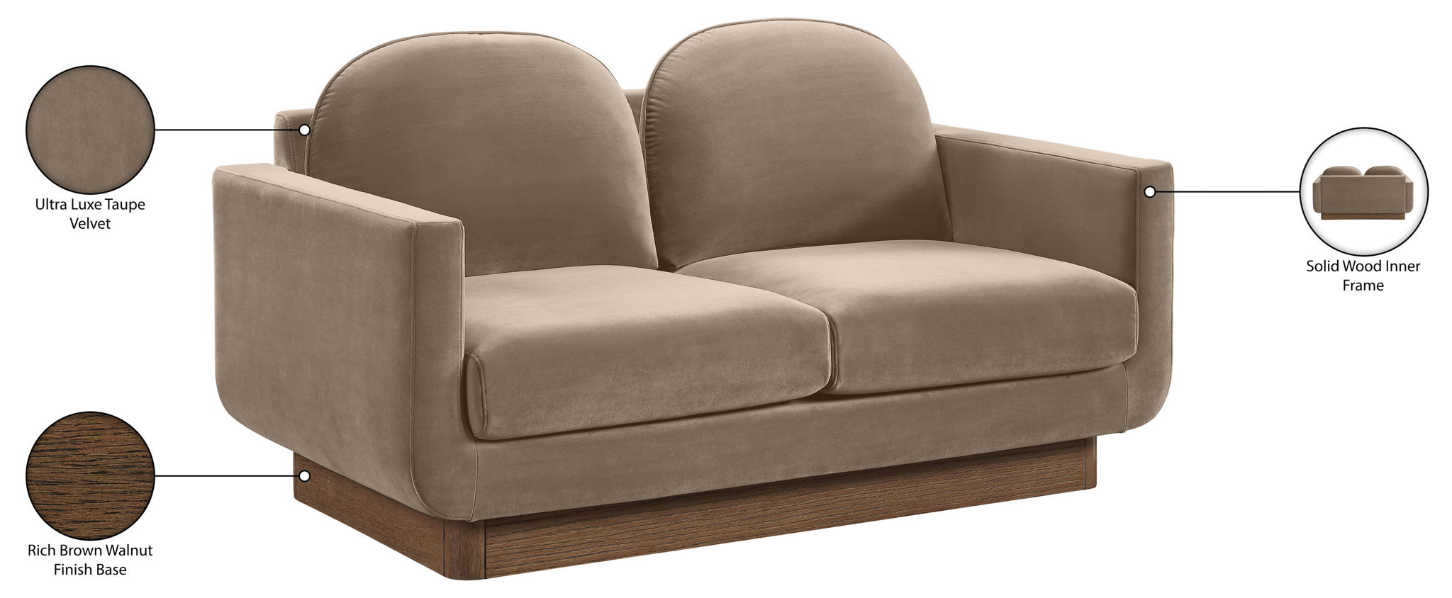 Diviento - Velvet Performance Fabric Upholstered Loveseat