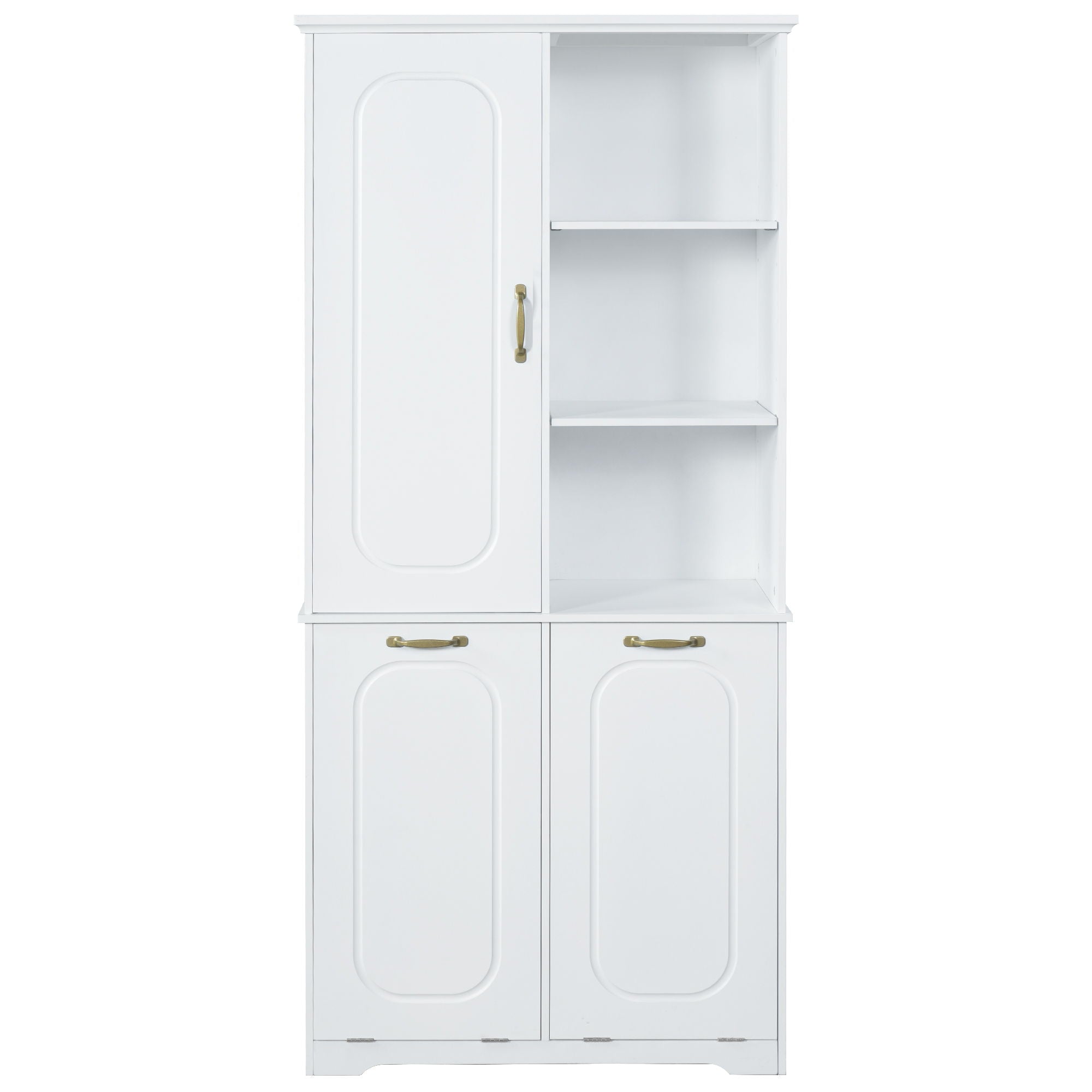 Freestanding Tall Storage Cabinet With 2 Tilt Out Hampers