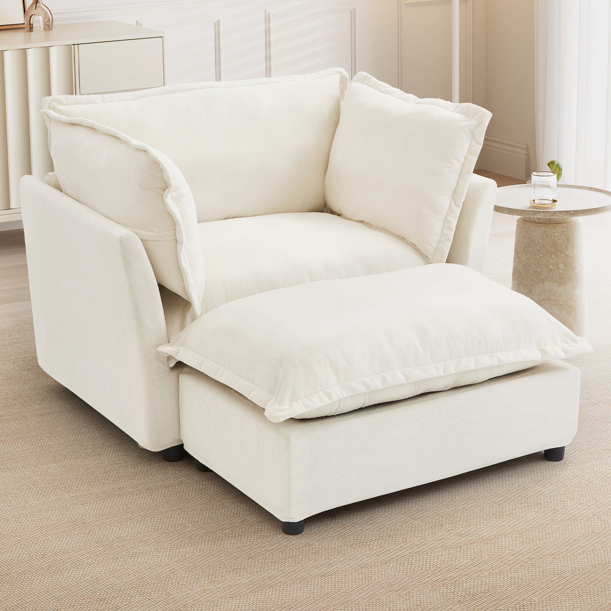 Modern Armchair Sofa With Movable Ottoman