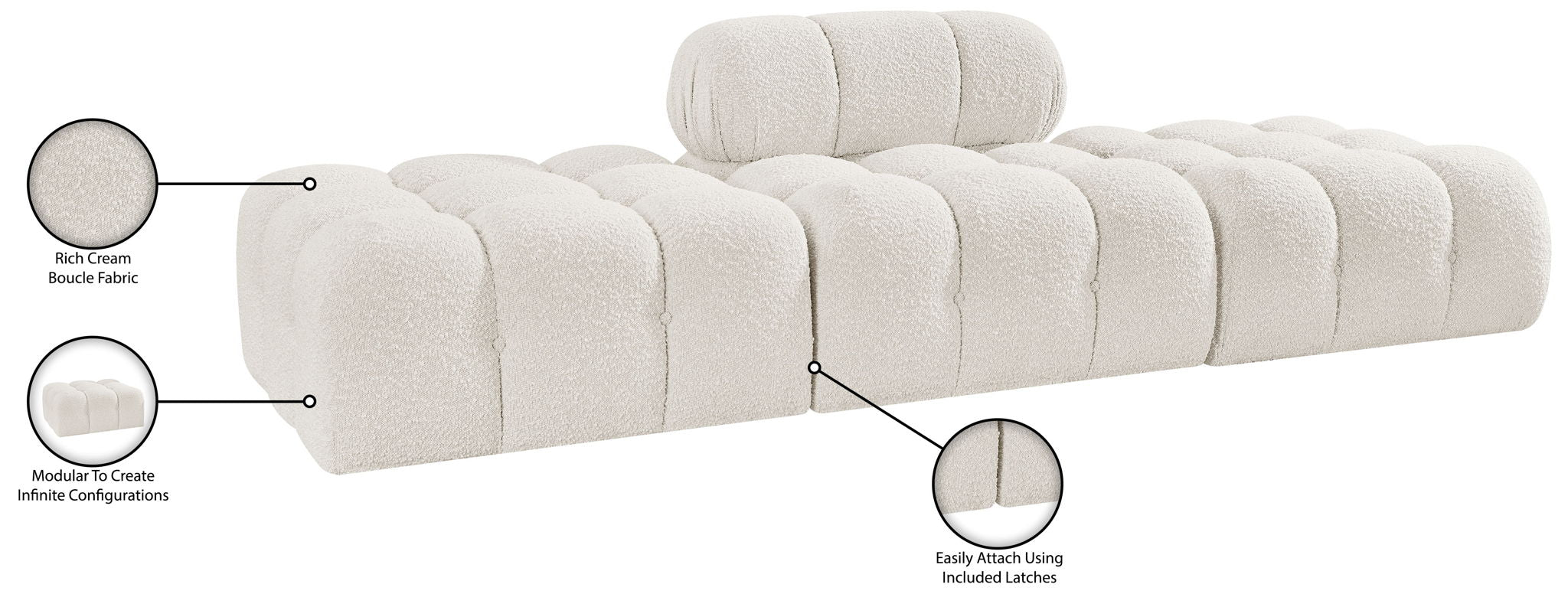 Ames - 3 Piece Boucle Upholstered Modular Sofa With 2 Backless Seats