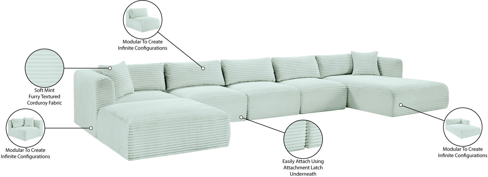 Shaggy - 6 Piece Modular Sectional With Chaise And Ottoman